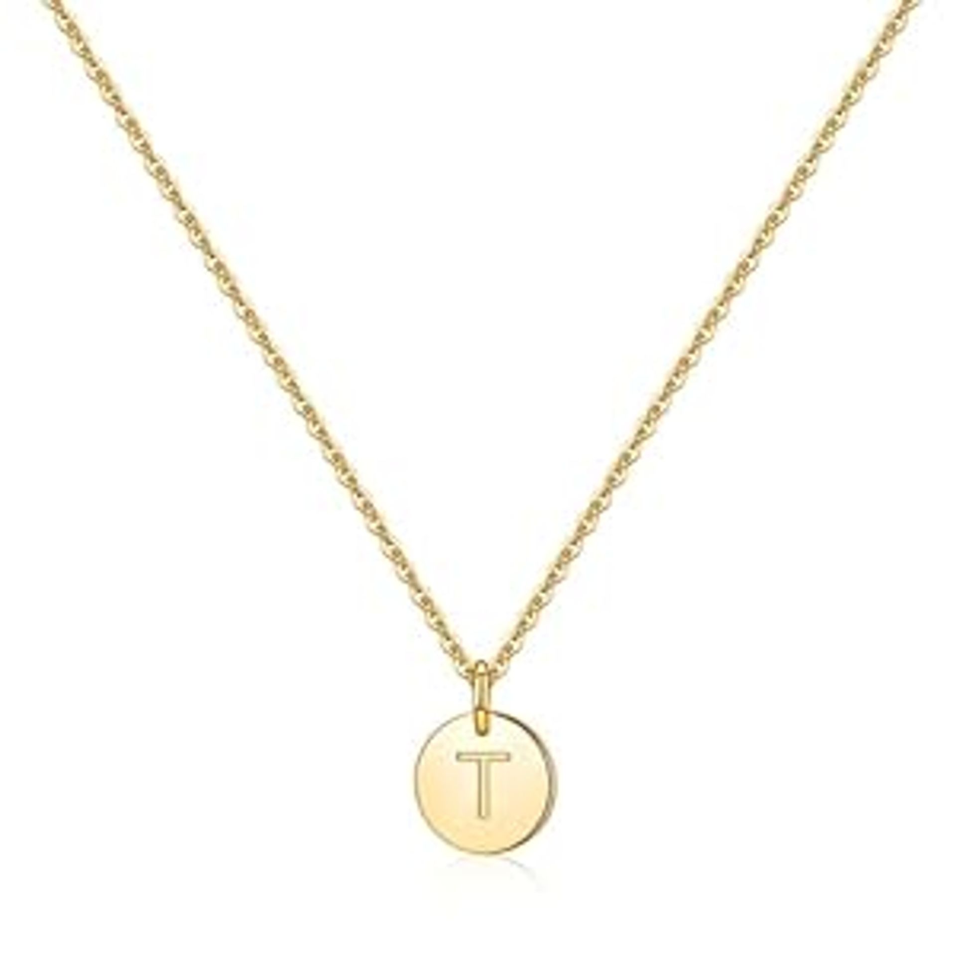 14K Gold Filled Initial Pendant Necklace for Girls, Adjustable Disc Necklace, Elegant Gift for Ages 6-12 Pendant T