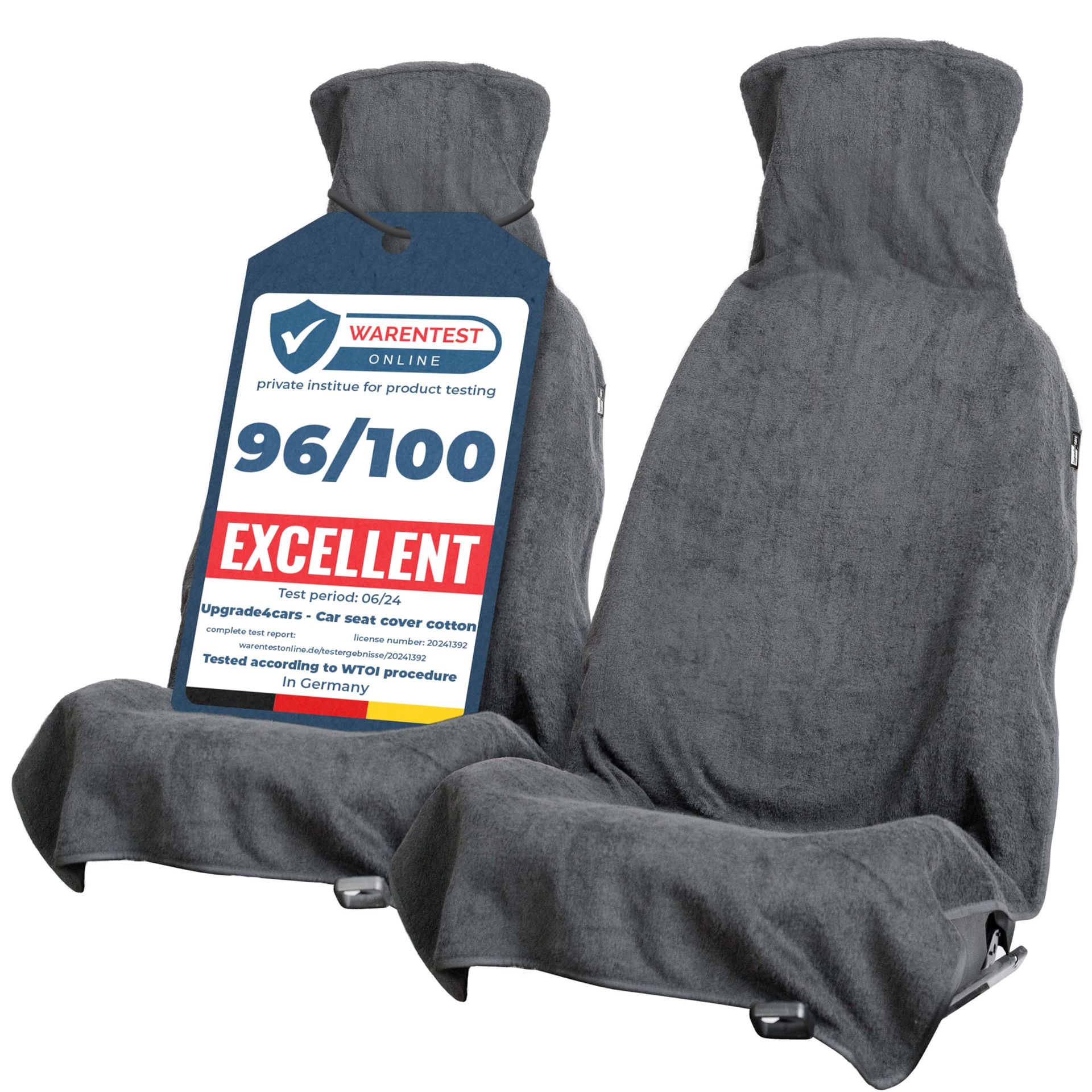 Universal Terry Cloth Car Seat Covers Anti-Sweat Towel Protectors for Front Seats Summer Sports Use - Grey 2 Pack