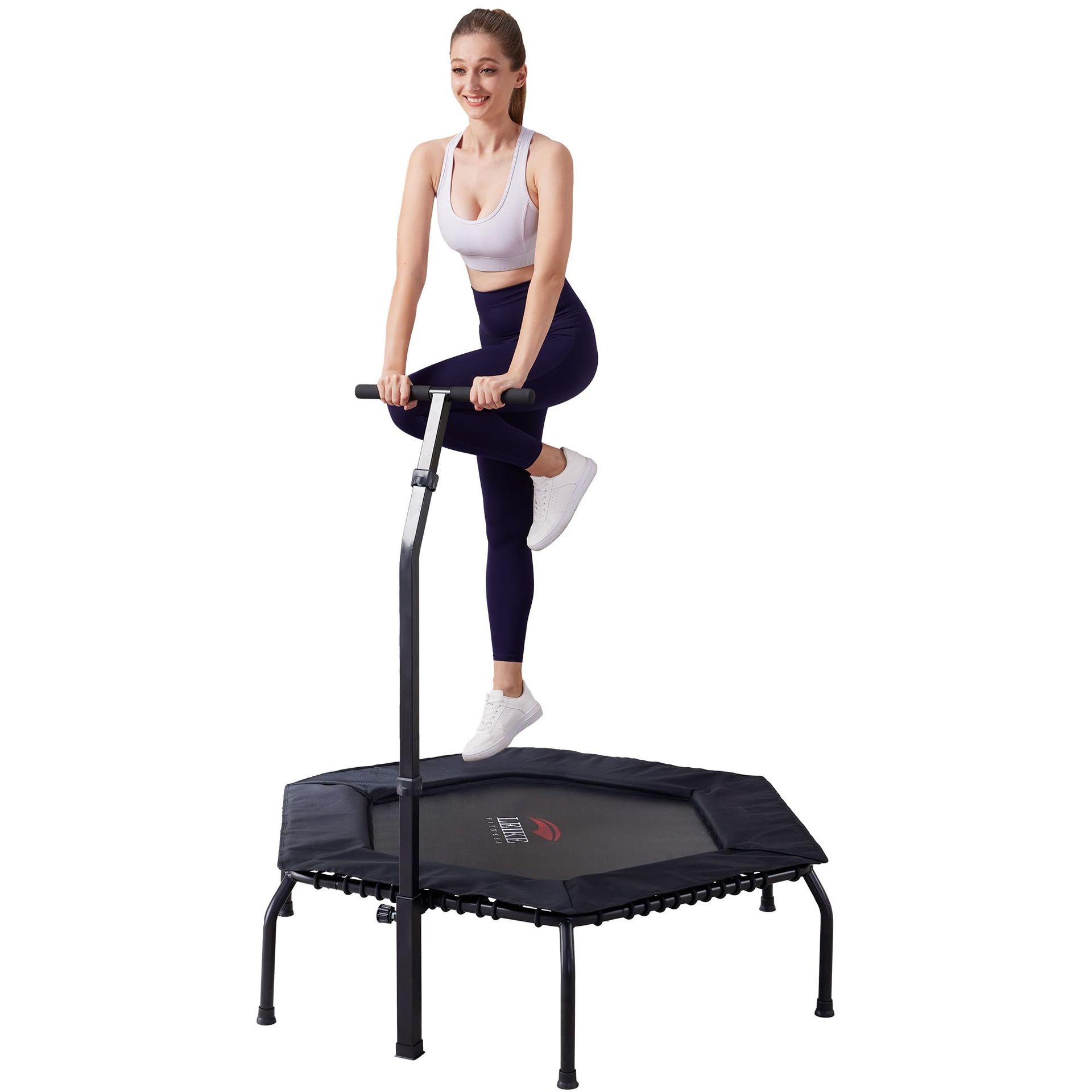 Fitness Trampoline 50-Inch Gym Rebounder Cardio Trainer with Stable Handle for Low-Impact Workouts - Black