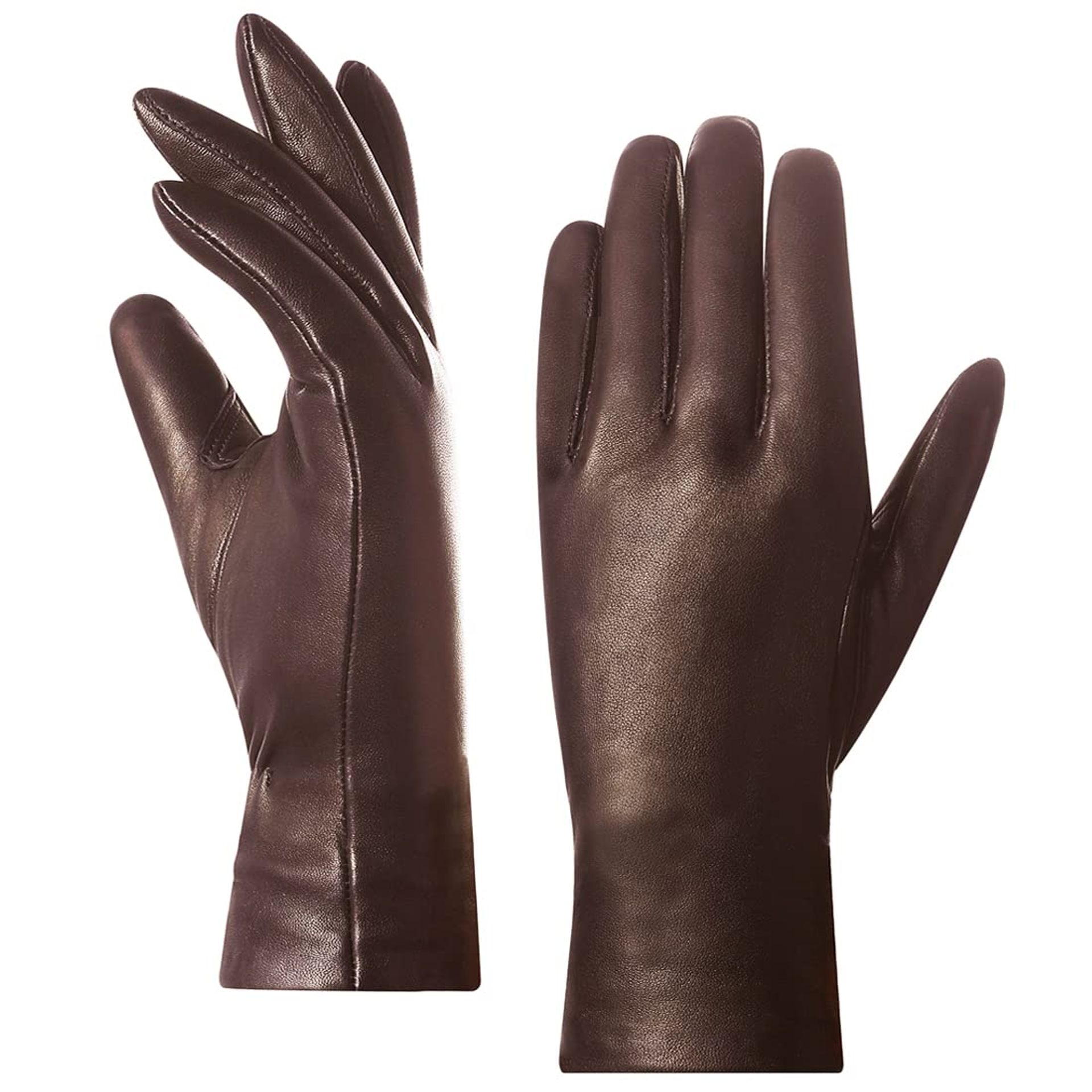 Women's Leather Winter Driving Gloves Genuine Lambskin with Cashmere Lining - Brown L