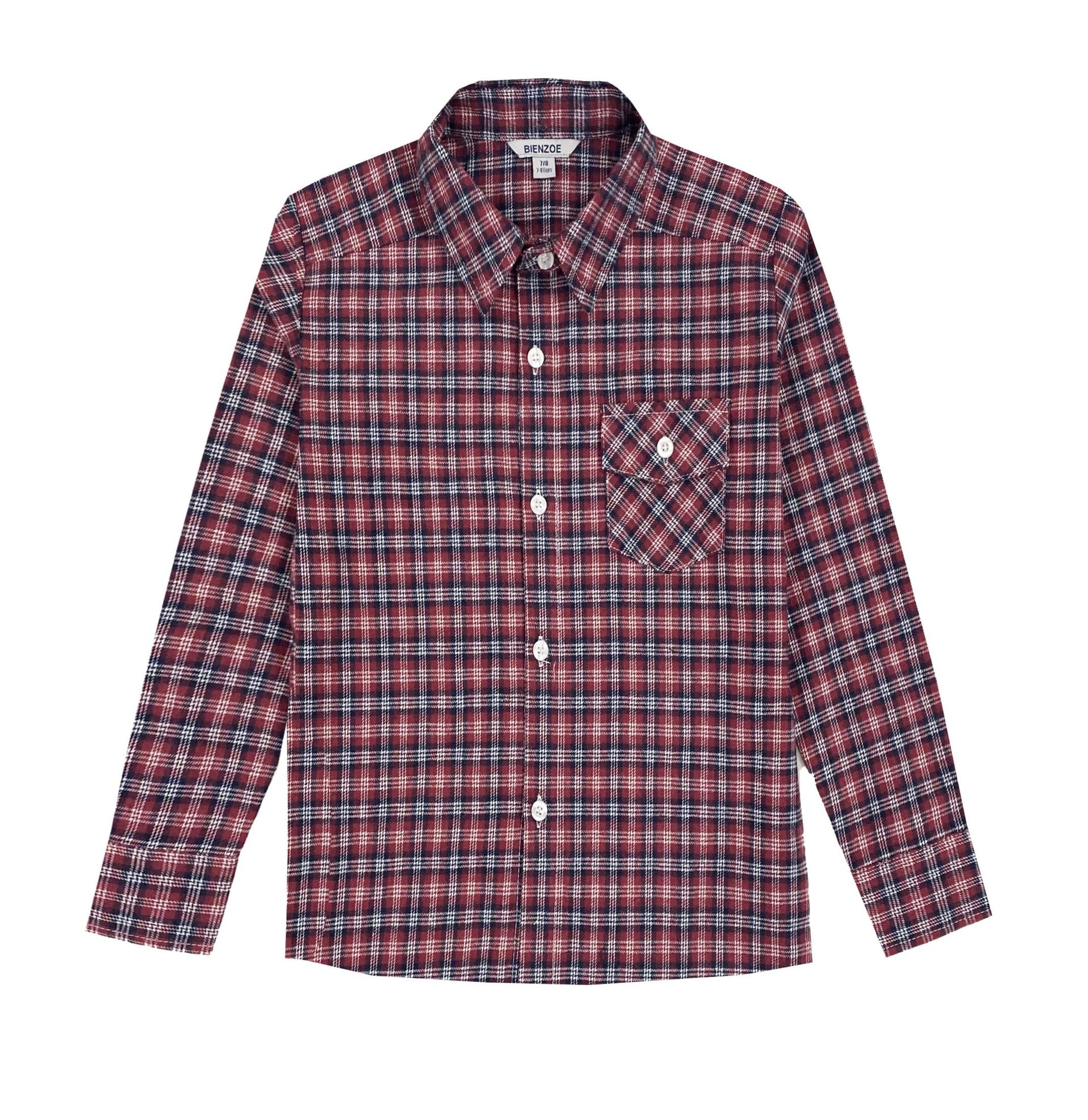 Kids Plaid Flannel Shirt - Warm & Durable Long Sleeve for Boys - Ideal Winter Wear - Navy Red