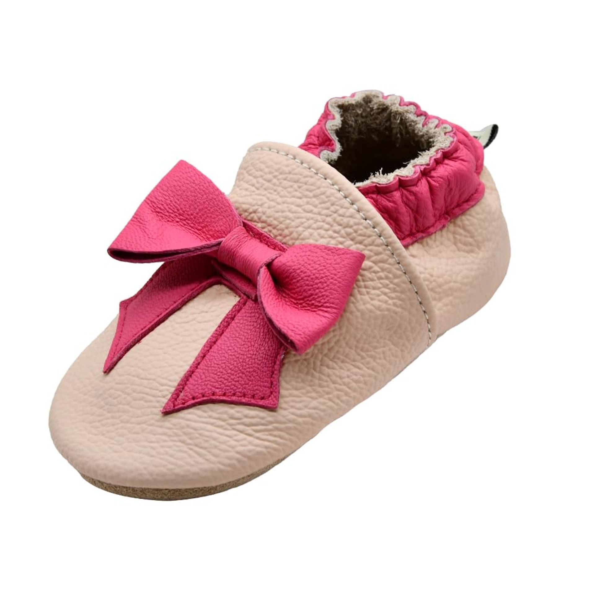 Baby Toddler Soft Leather Prewalker Moccasins Non-Slip Crib Shoes - Pink Tie 12-18 Months