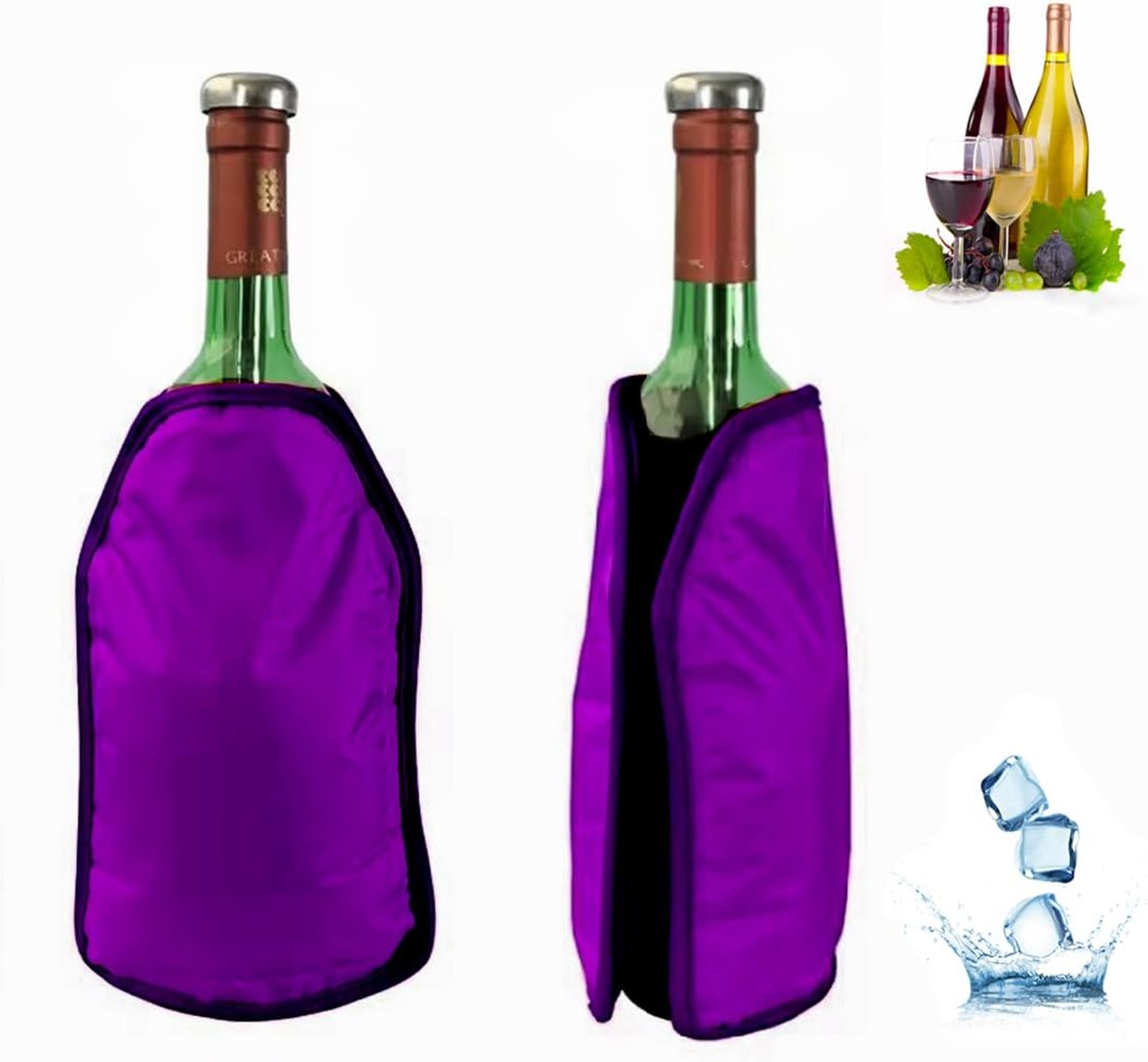 Ice Wine Sleeve Chiller - Gel Cooling Holder for Red, White, Champagne & Sparkling Wines, Purple
