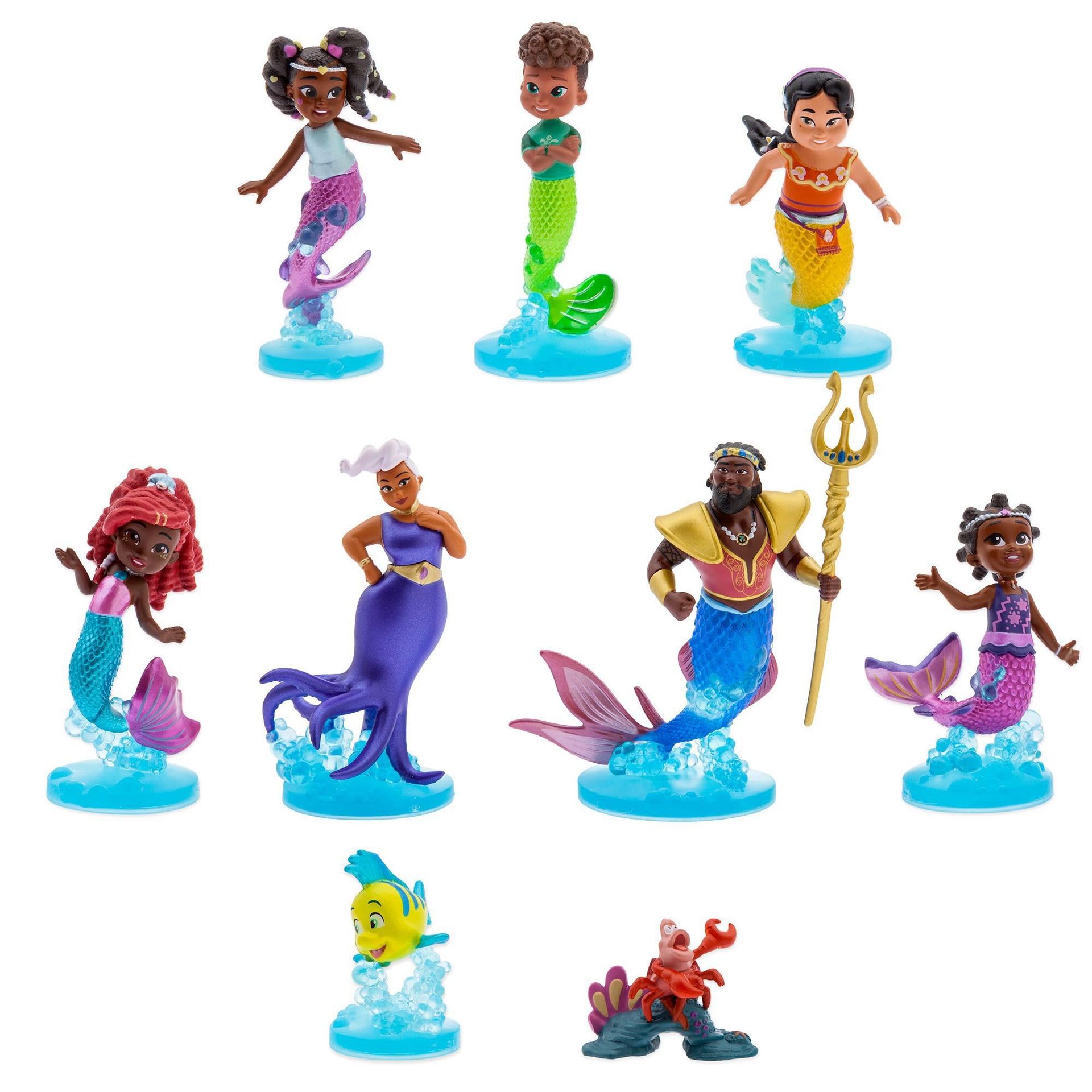 Disney Junior Ariel Deluxe Figurine Playset 9 Piece with Ariel, Ursula, Triton, Sebastian & Flounder Figures - Multicoloured 10cm