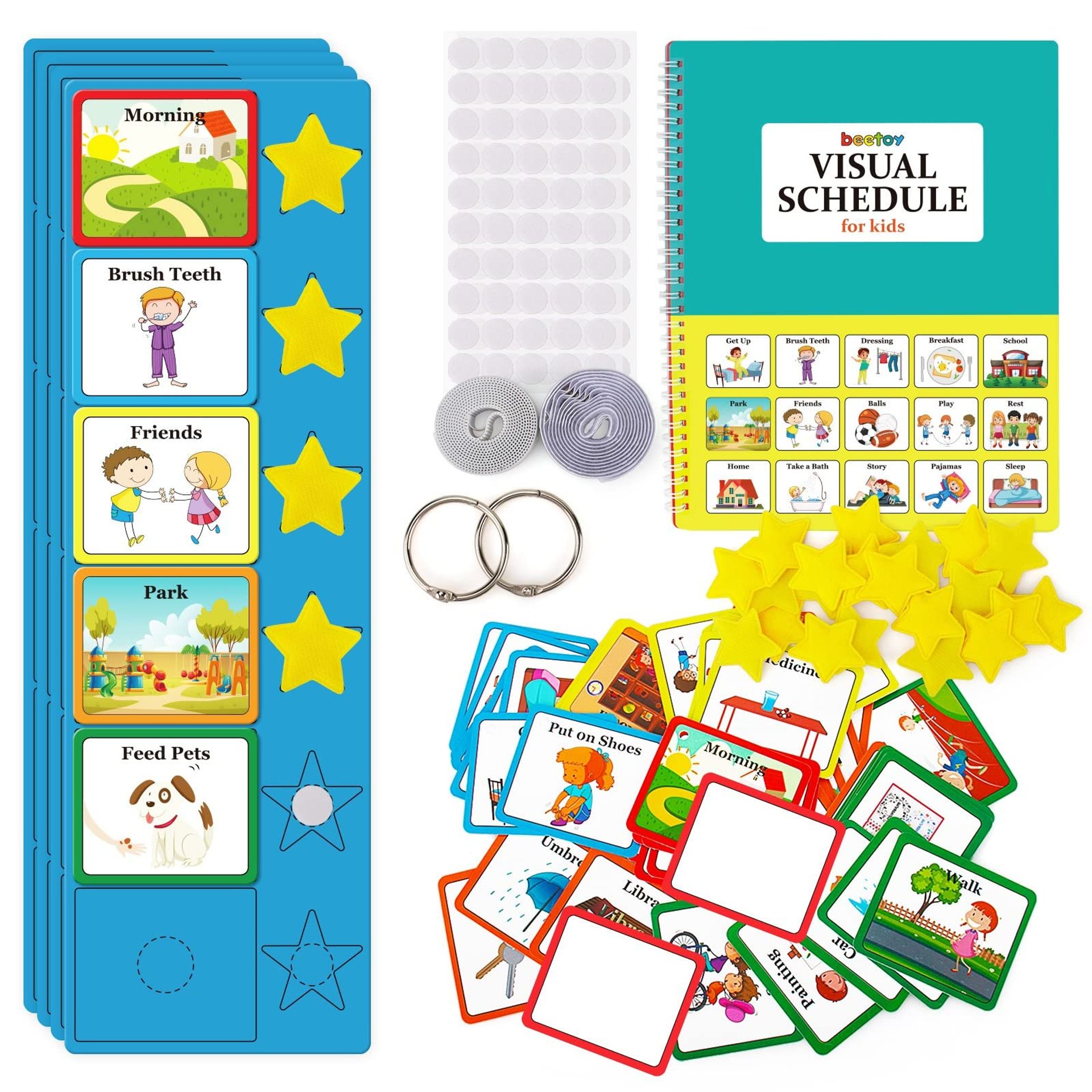 beetoy Visual Timetable & Chore Chart for Kids with Autism - Includes 1 Schedule Book & 30 Yellow Stars
