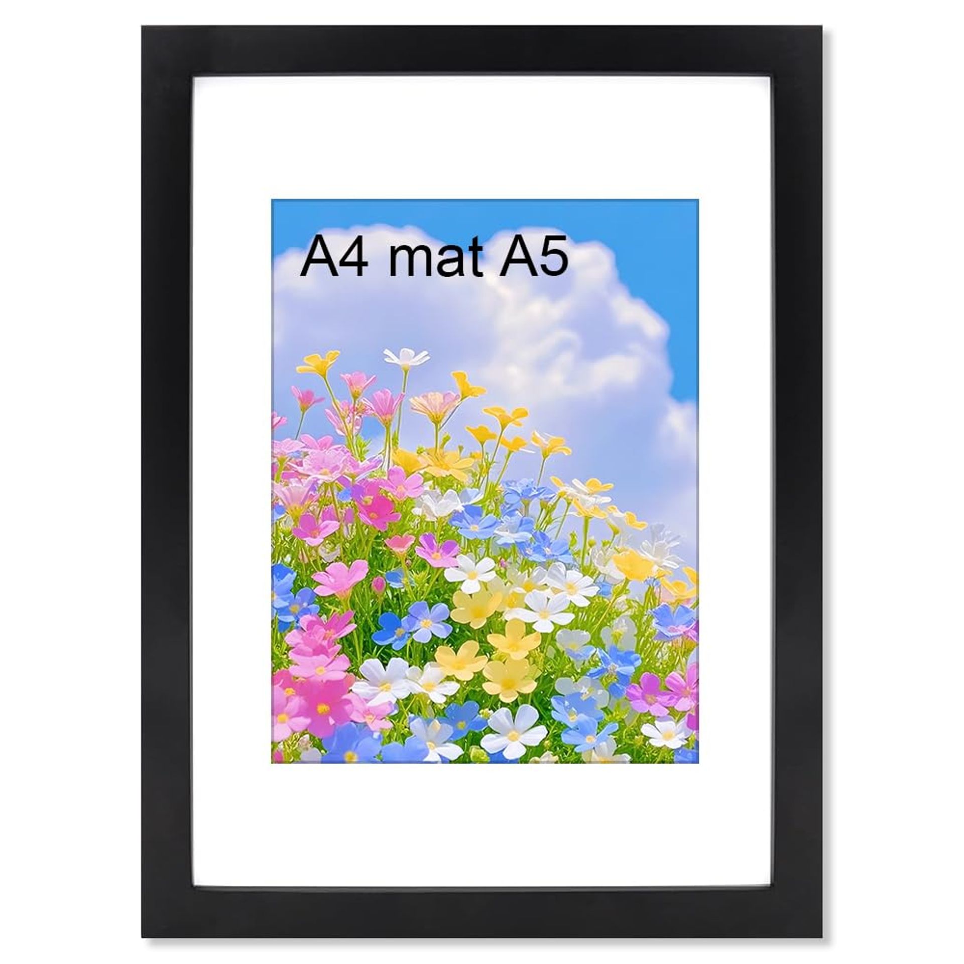 A4 Picture Frame with Mount for A5, Acrylic Plexiglass Front, Wall Mountable Photo or Certificate Display - Black A4