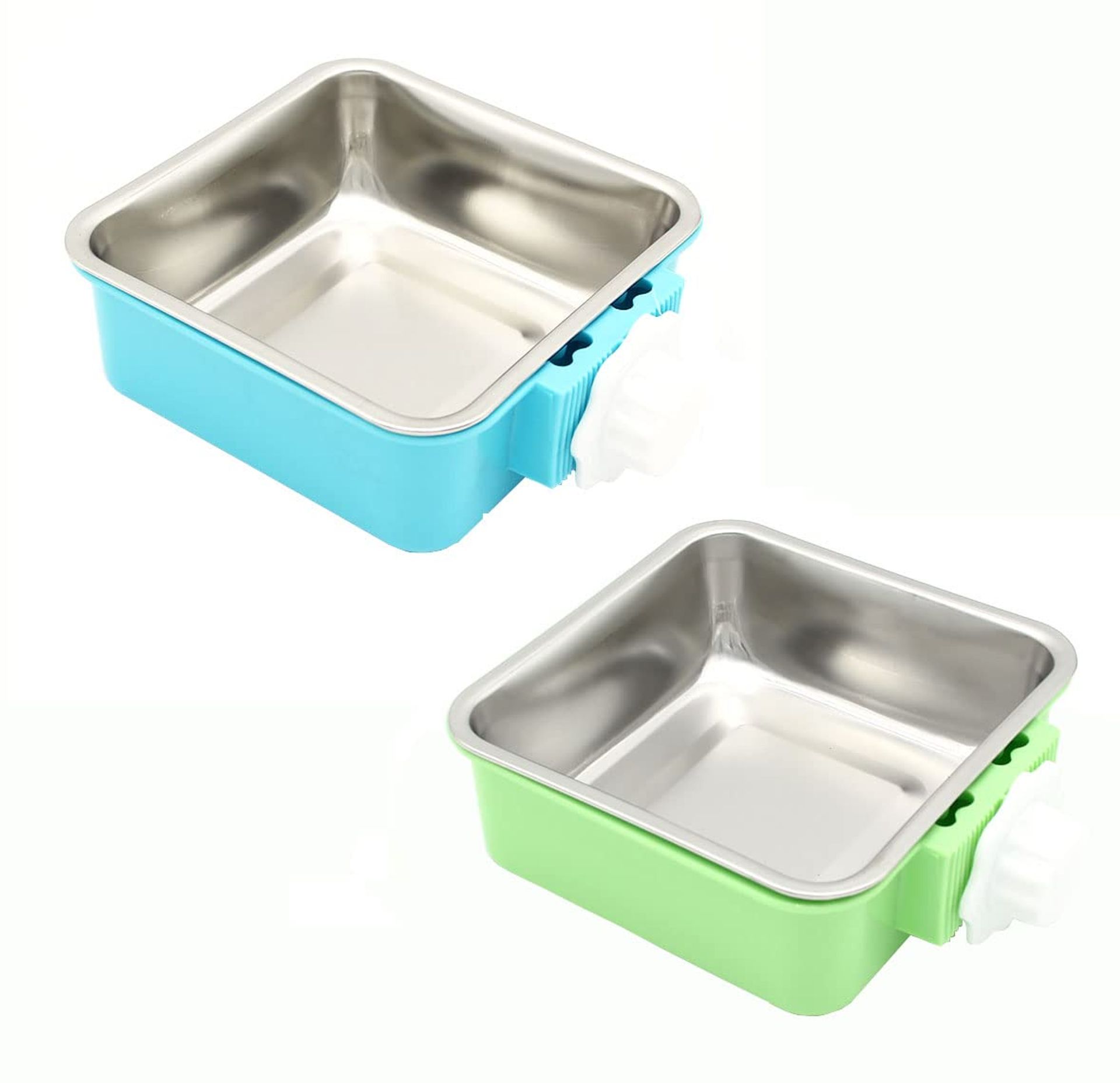 2-IN-1 Removable Dog Bowl for Crates - Stainless Steel Hanging Food & Water Dish, Large-Square, Blue & Green