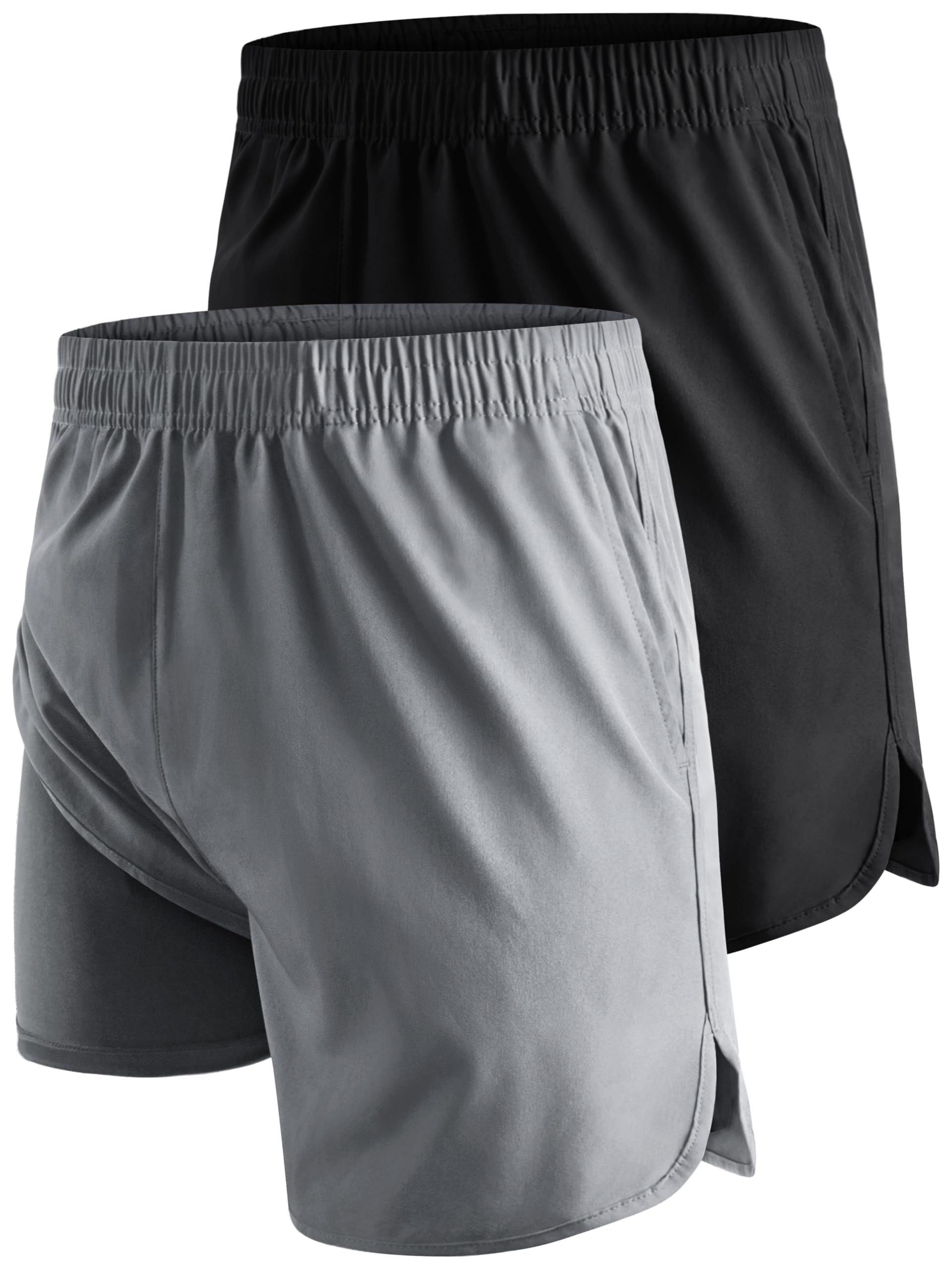 Men's 2-in-1 Running Shorts Gym Sports Lightweight Quick-Dry 5 Inch with Pockets Elasticated Waistband - Multicolour2 XL