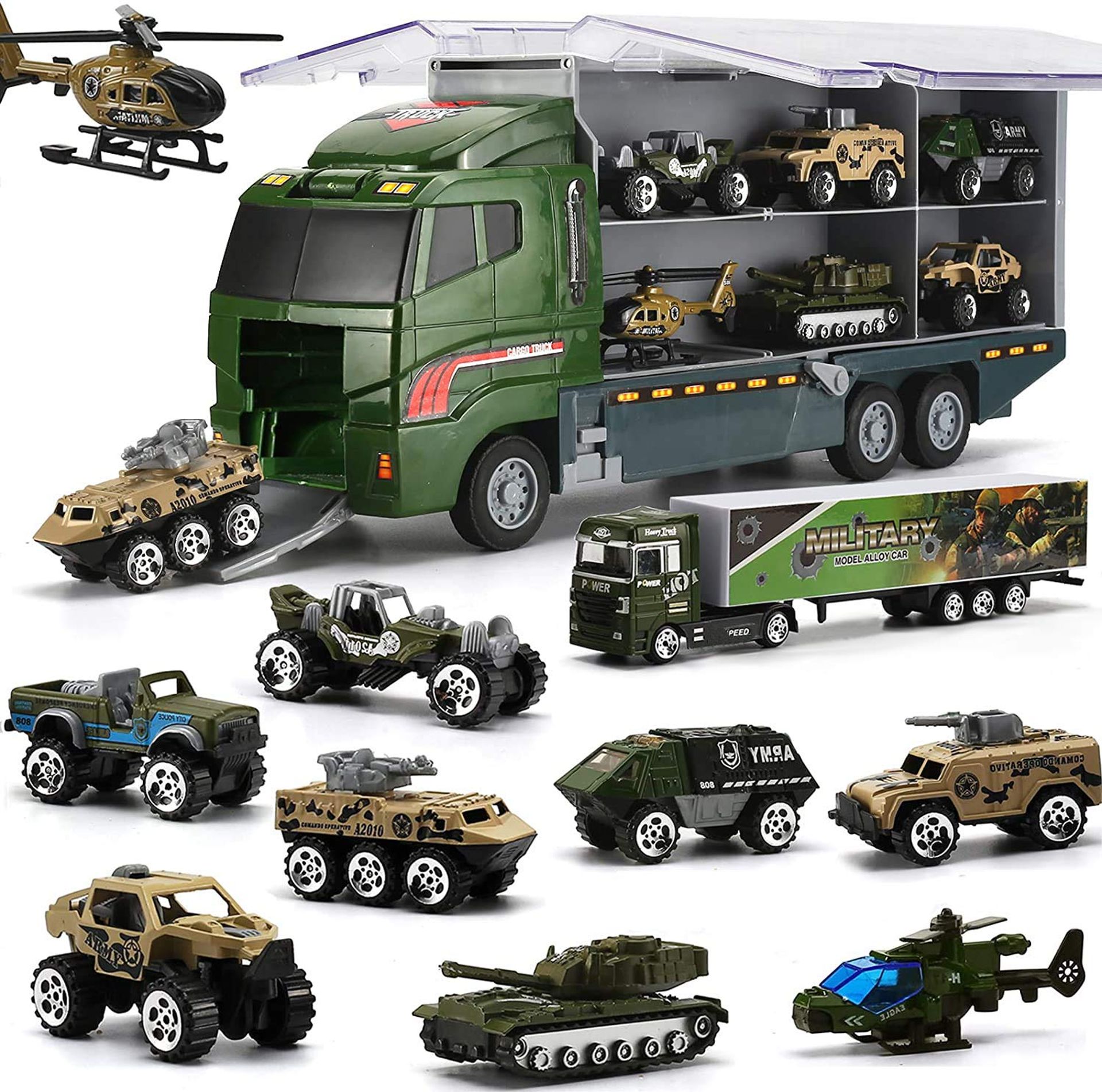 Army Toy Car Carrier Truck Playset with Mini Military Vehicles for Kids Aged 3-6