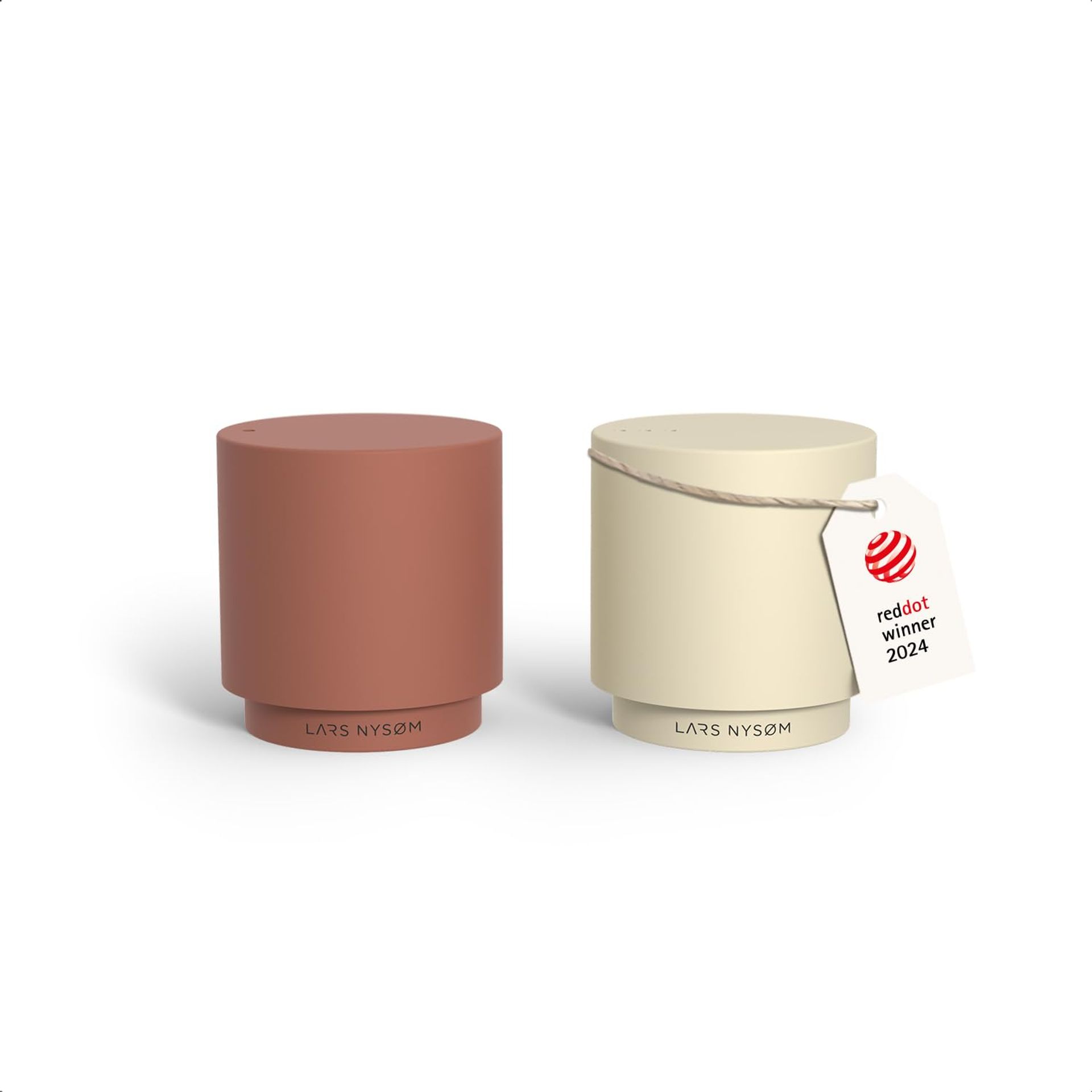 Mini Salt and Pepper Shakers Set Stainless Steel Modern Easy Refill - Brick Red/Almond Beige Set of Two