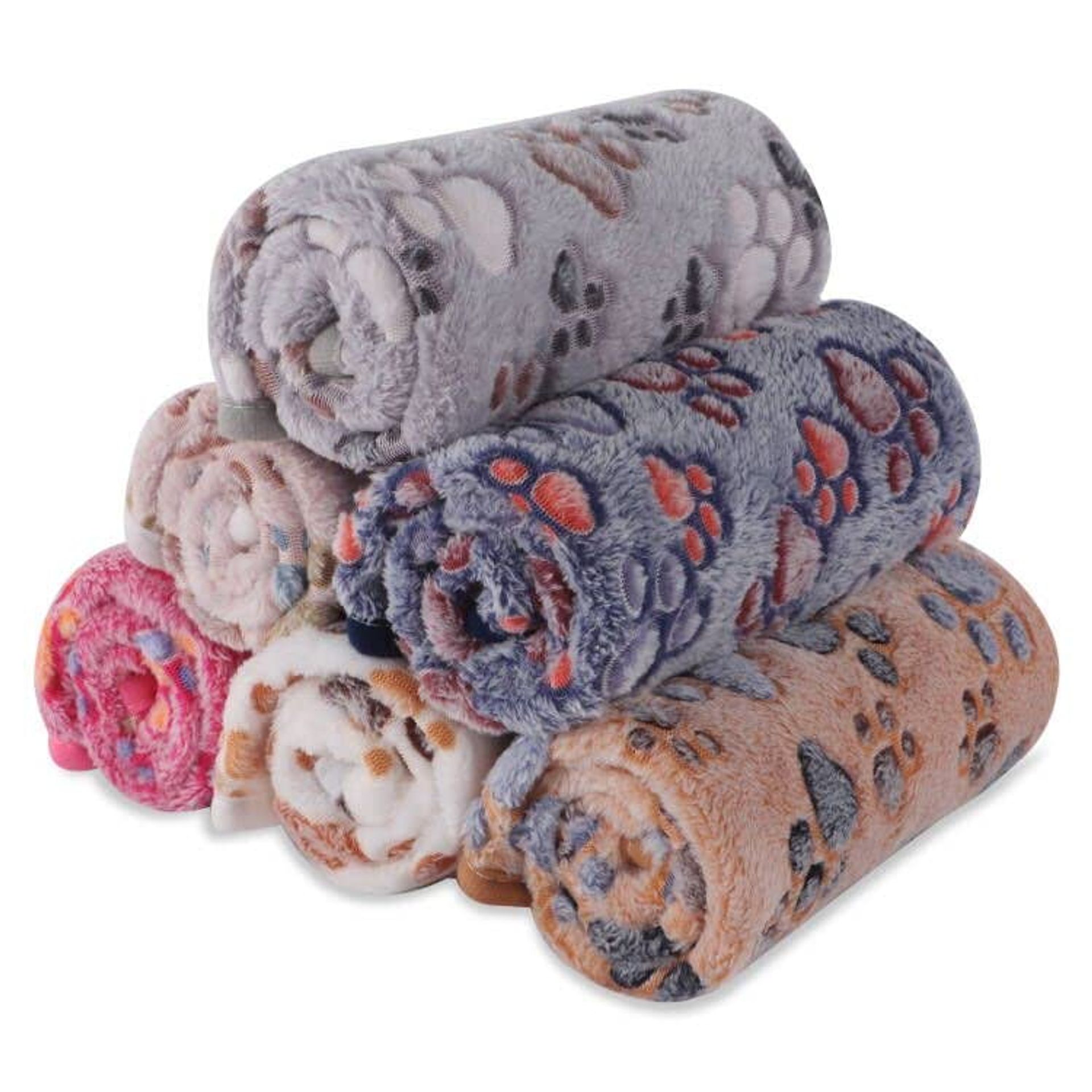 6 Pack Small Dog Blankets Super Soft Warm Fleece Pet Throws with Paw Print Design - Multicoloured 76 x 52 cm