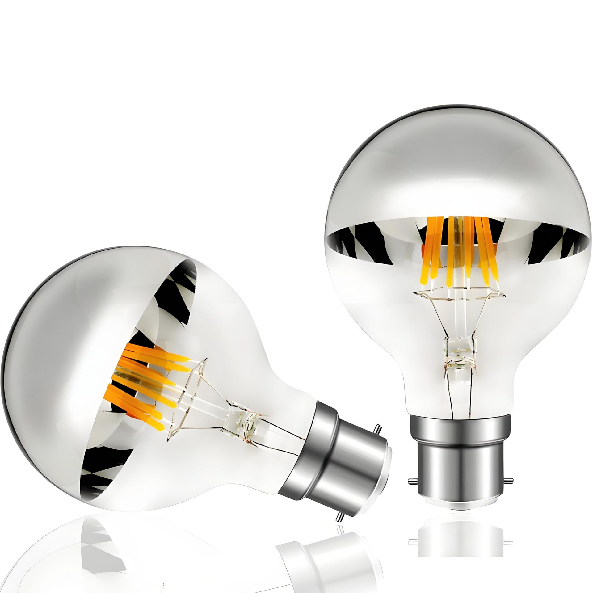 6W B22 LED Light Bulbs Dimmable Flicker-Free Warm White Vintage Edison Style Half Chrome - Silver Pack of 2