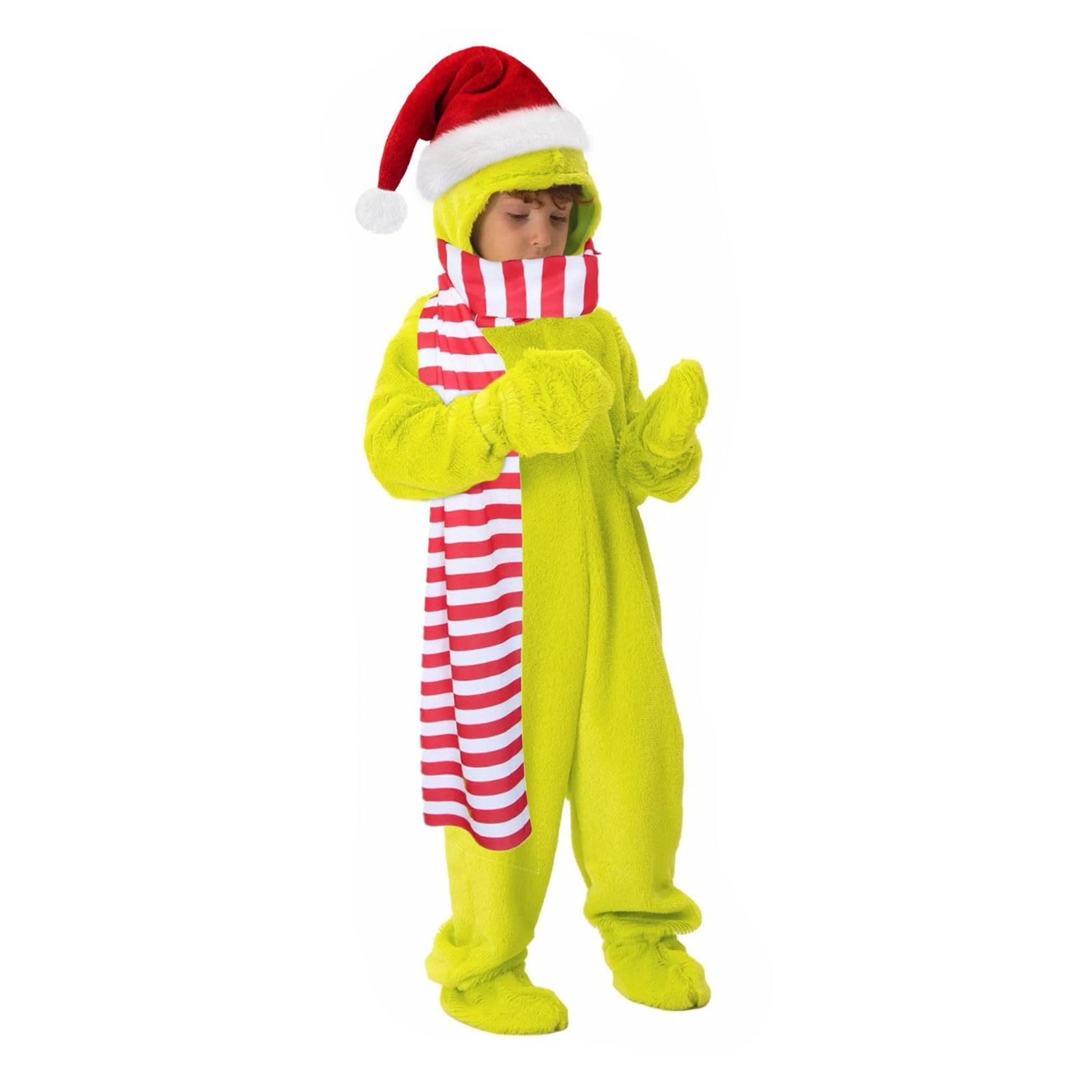 Kids Furry Green Monster Costume Onesie Christmas Fancy Dress Cosplay Outfit for Parties - Green Monster Costume L/130CM/7T8T