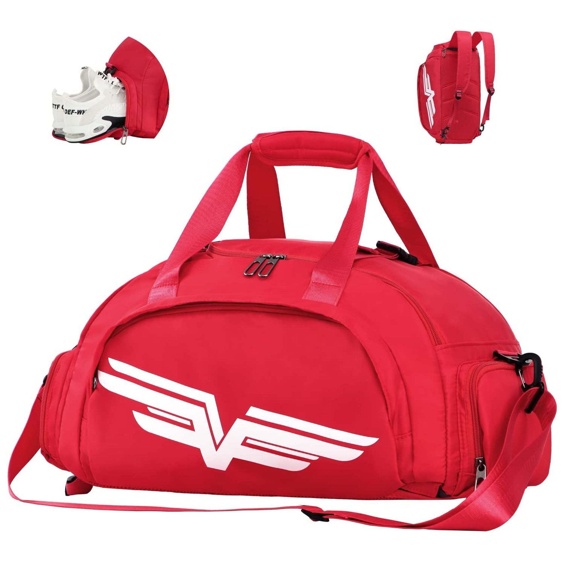 FIORETTO 30L Sports Gym Bag with Wet Pocket & Shoe Compartment, Sports Holdall Backpack for Men Women Red