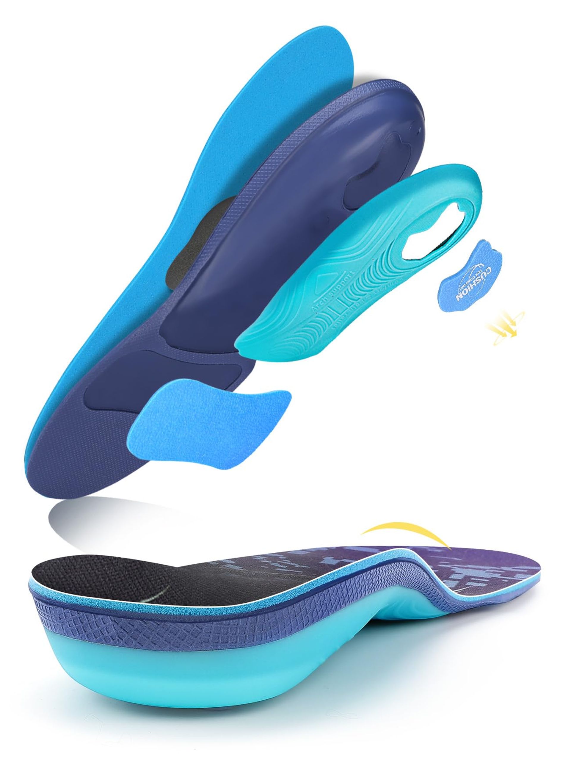 Arch Support Insoles for Men & Women Plantar Fasciitis Relief Flat Feet Heel Pain Comfort for Work Boots & Shoes - D-Yellow UK 12