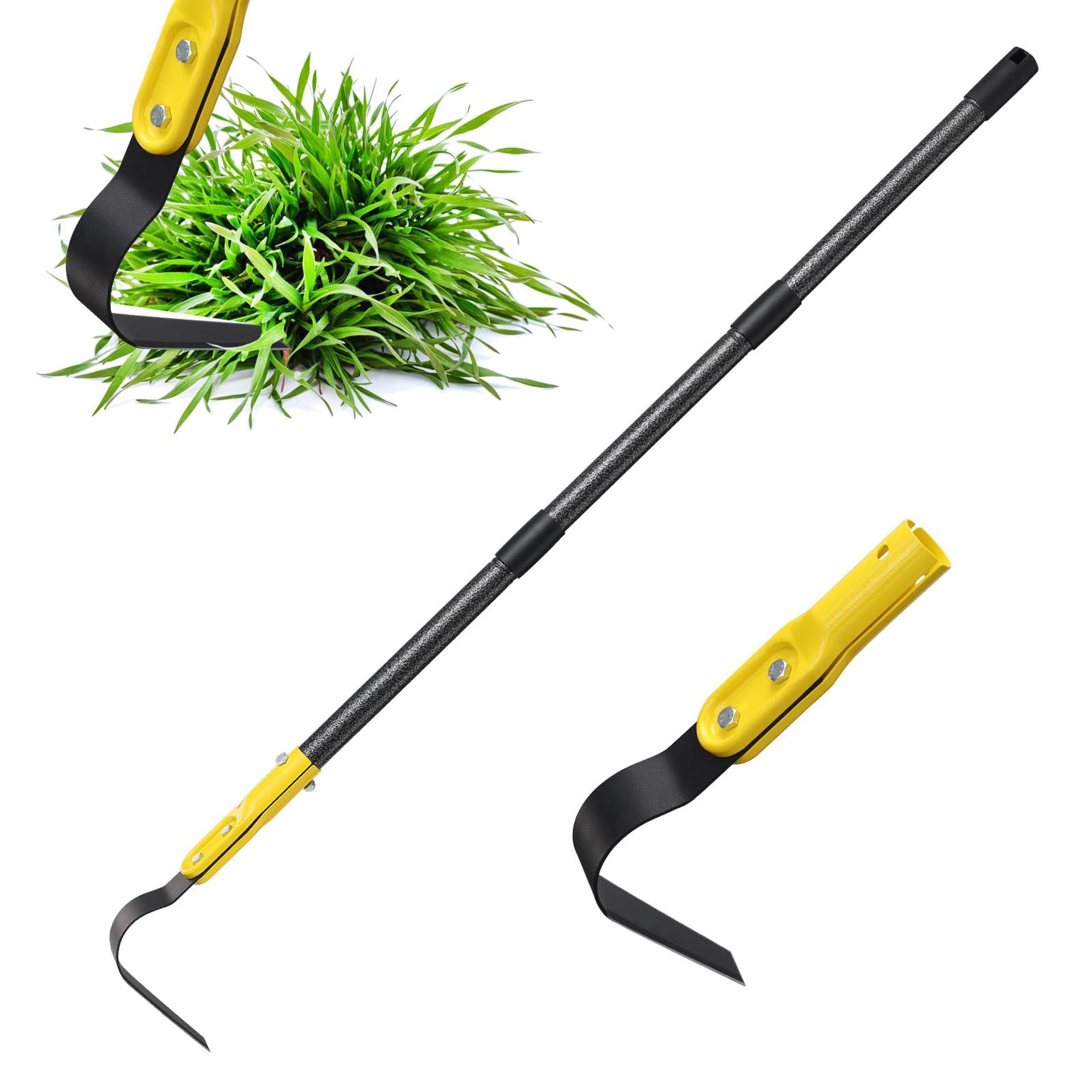 Adjustable L-Shape Garden Hoe Long Handle Tool for Weeding, Loosening Soil & Trenching - Grey 5 FT
