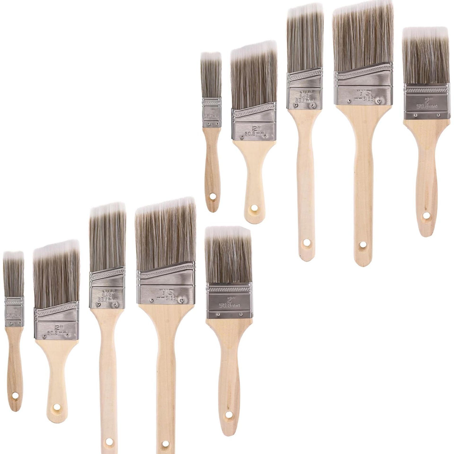 MEIDIV 10PCS Professional Paint Brush Set, Gloss Paint Brush with Wood Handle, Angled Brushes for Cutting In, Stain Brush, Paint Brushes Decorating for Wall, Fence, Furniture, House Trim Sash