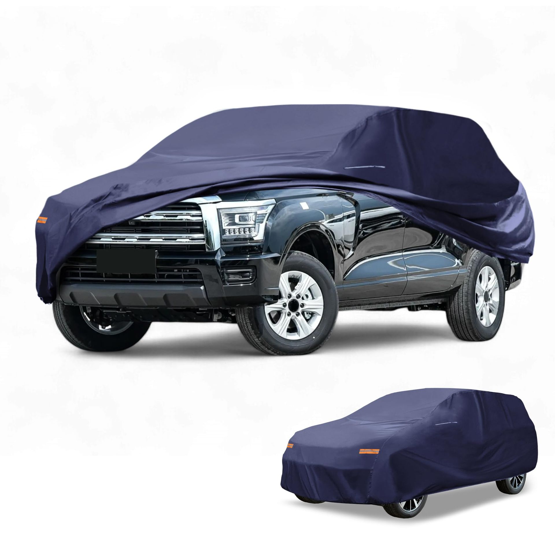 Waterproof All-Weather Universal SUV Car Cover with Right Side Zipper, Mirror Pockets, Breathable Material, Fits 190" to 200" Vehicles - Navy Blue Fit for SUV 190" to 200"