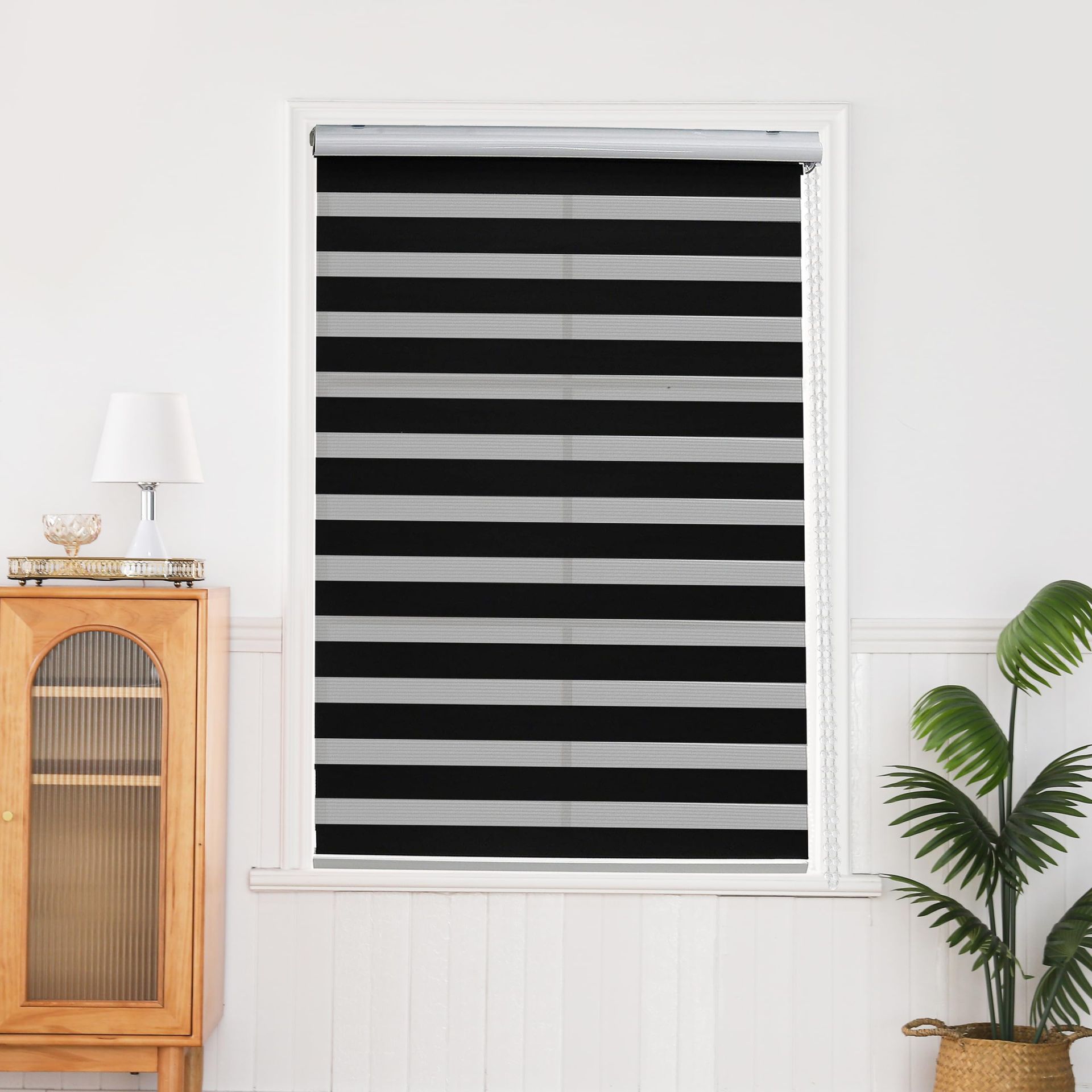 Day Night Zebra Roller Blinds Blackout Window Curtain with Aluminium Cassette for Bedroom or Door Windows - Black 45x150cm