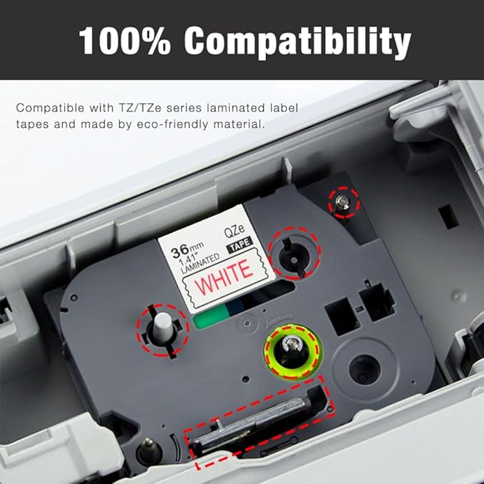 36mm Red on White Laminated Label Tape for Brother P-Touch Printers - High Adhesion
