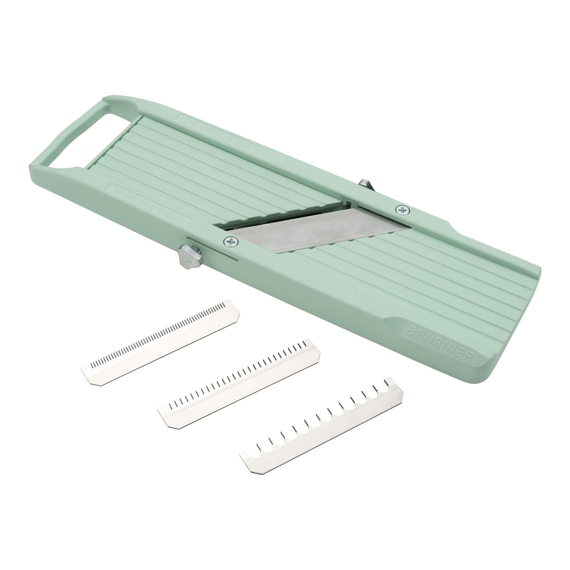 Japanese Handheld Mandoline Slicer with 3 Interchangeable Stainless-Steel Blades for Vegetables and Fruits - Green BN-1GR