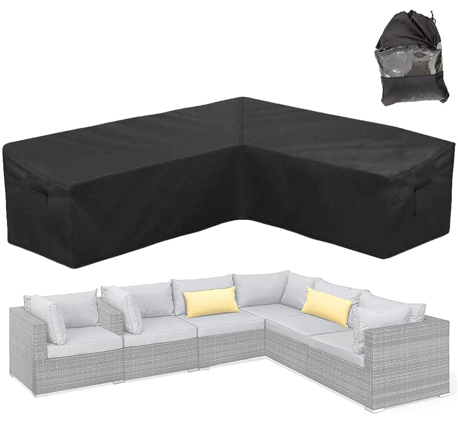 Heavy Duty Outdoor L Shaped Sofa Cover 420D Oxford Waterproof UV Resistant - Black Left Side Long 112x87in