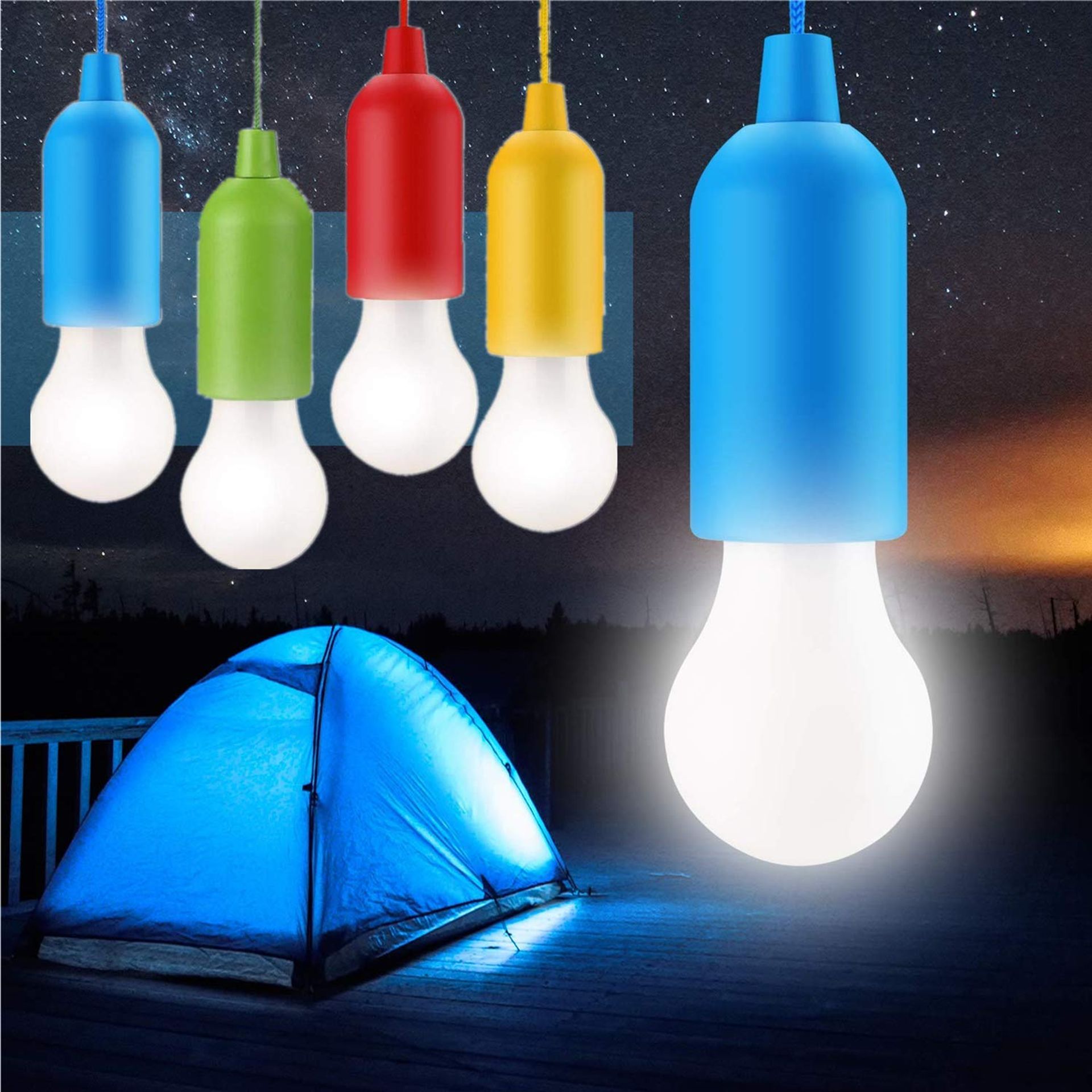 4PACK 5W LED Pull Cord Light Bulbs, Portable Battery Operated Night Lights for Outdoor & Indoor Use