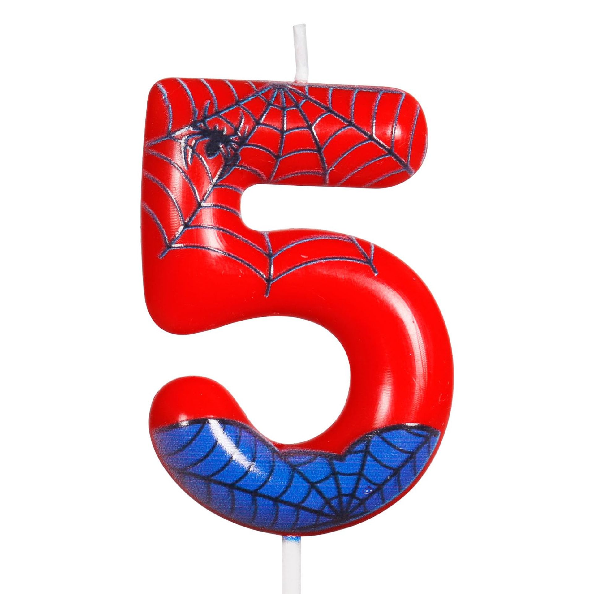 Yiran Red Blue Spider 5th Birthday Candles,Number 5 Candle Cake Topper Super Spider Cartoon Themed Happy 5th Birthday Cake Decorations for Boys Girls Kids Party Supplies Spider Ornament