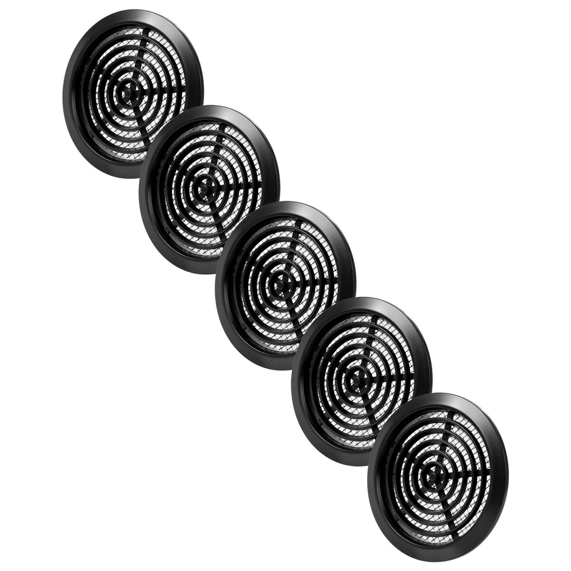 Vent Systems 80 mm / 3.15" Inch - Pack of 5 Black Door Air Register - Ventilation Grille - Indoor Vent Grates - Bathroom, Cabinet, Garage Through The Door Vent Cover