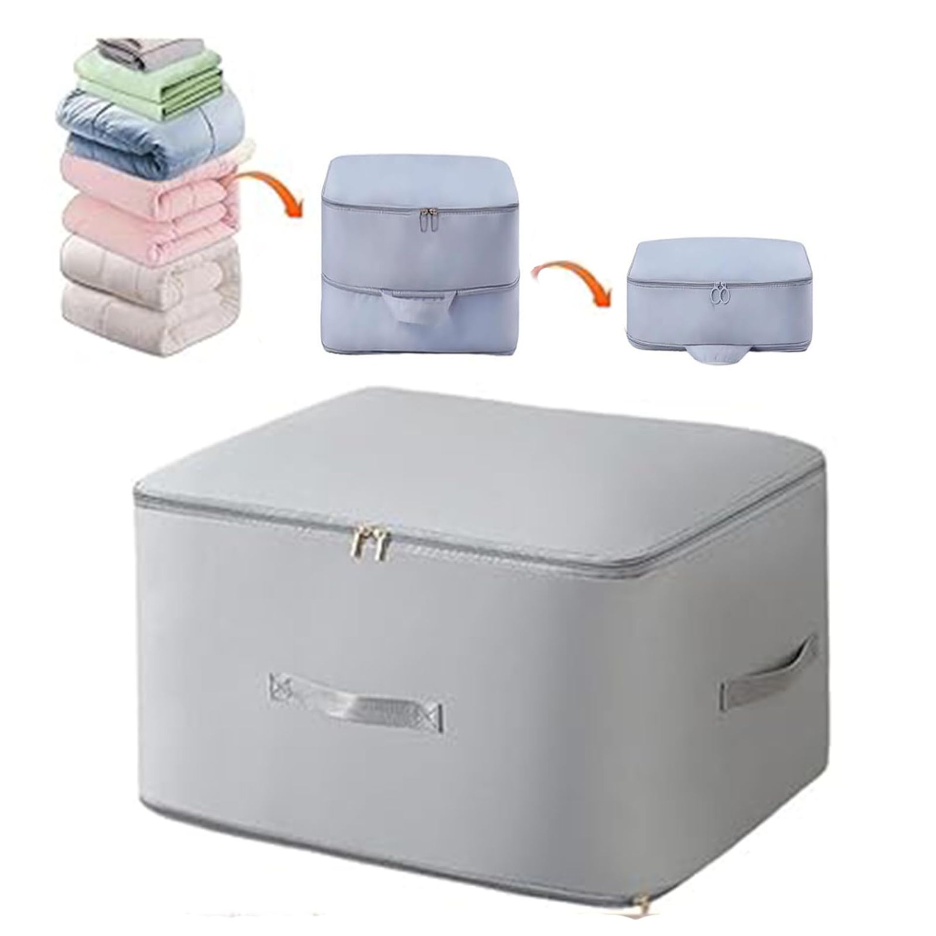 XL Grey Heavy Duvet Storage Bag - Ultra Space Saving Self Compression Organizer for Comforters & Blankets