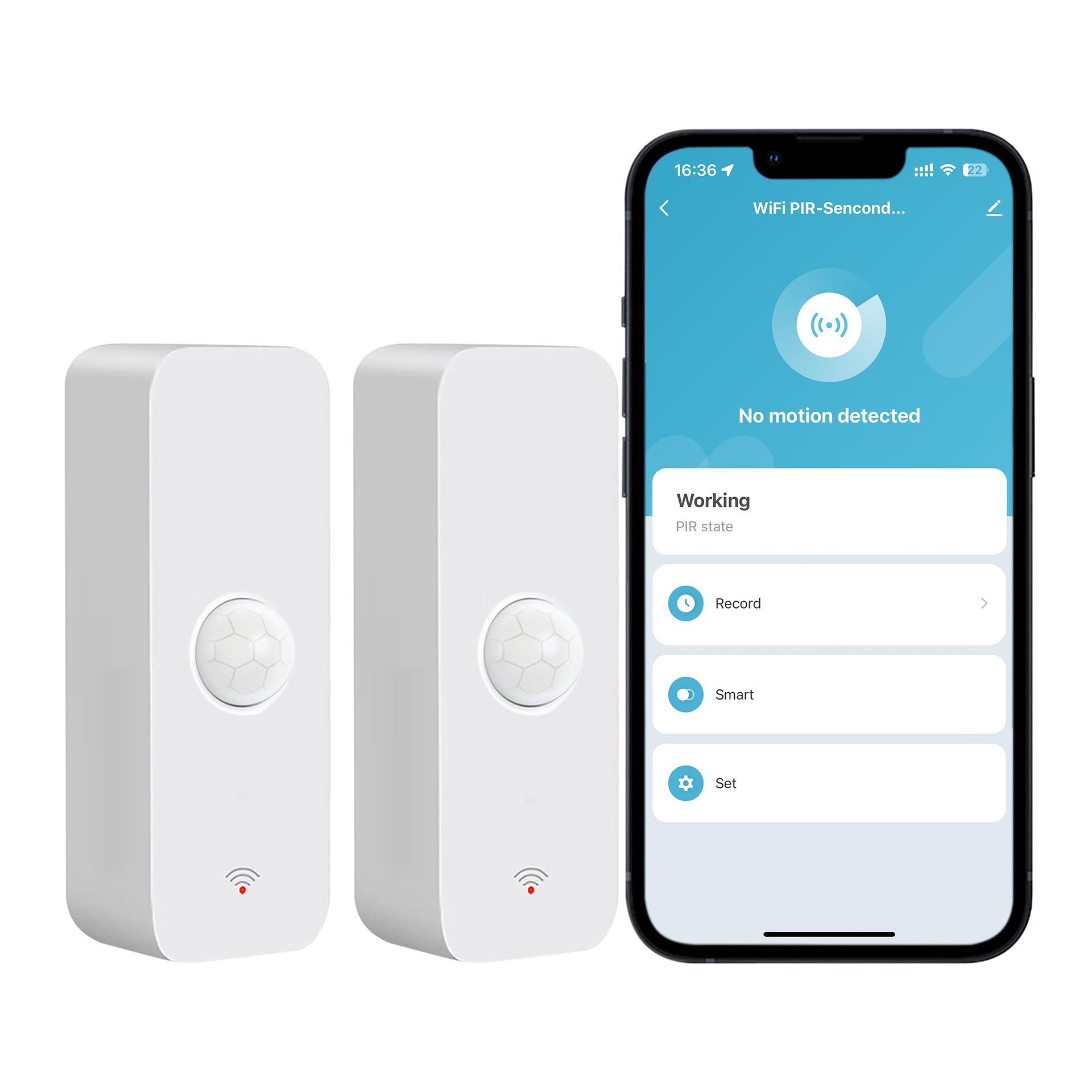 WiFi Motion Sensor Smart Home Wireless Detector with App Alerts Works with Alexa - White 2 Pack