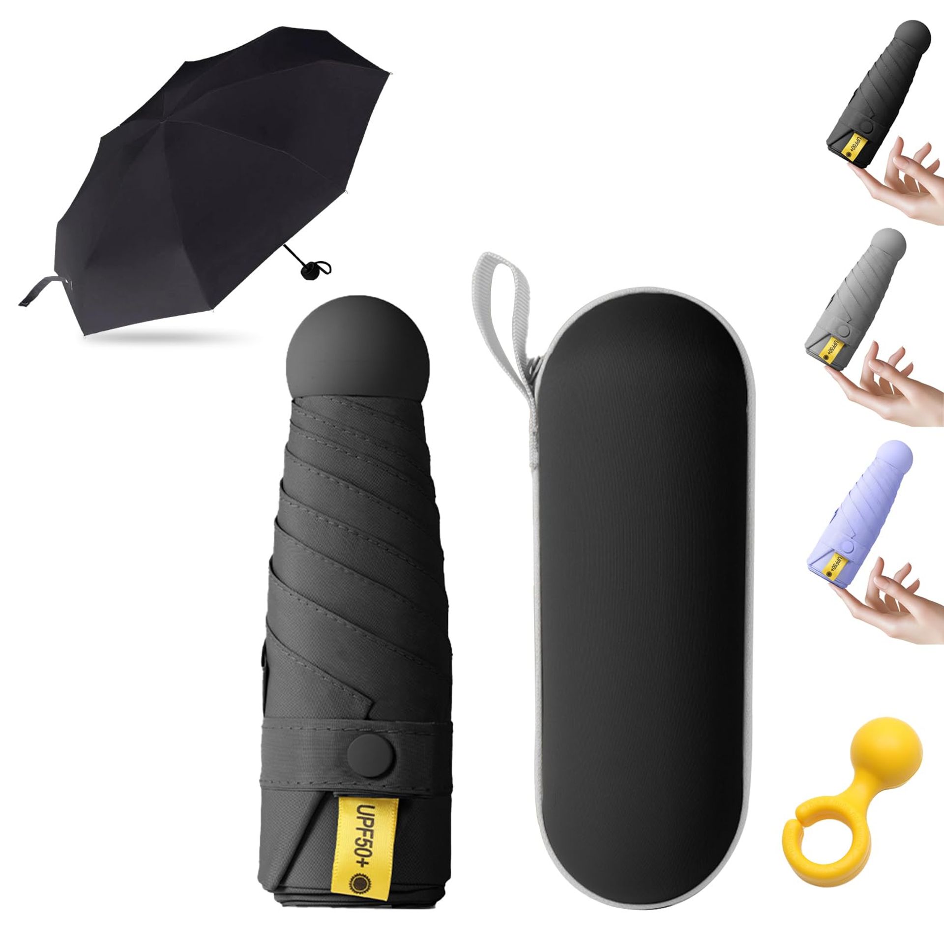 KunpengZen Mini Umbrella - 8 Ribs, Compact, Lightweight, Anti-UV, Black for All Weather