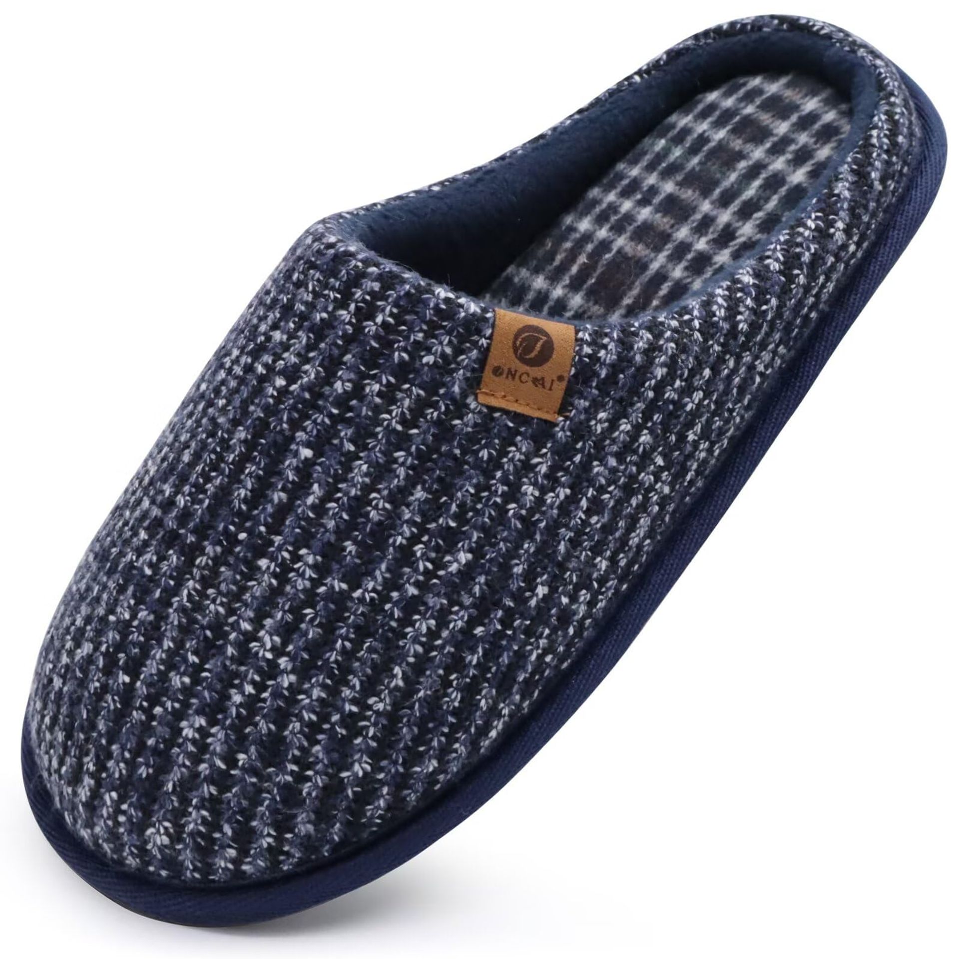 Men's Memory Foam Mule Slippers Warm Knit Indoor Outdoor Non-Slip Sole - Blue UK 8.5
