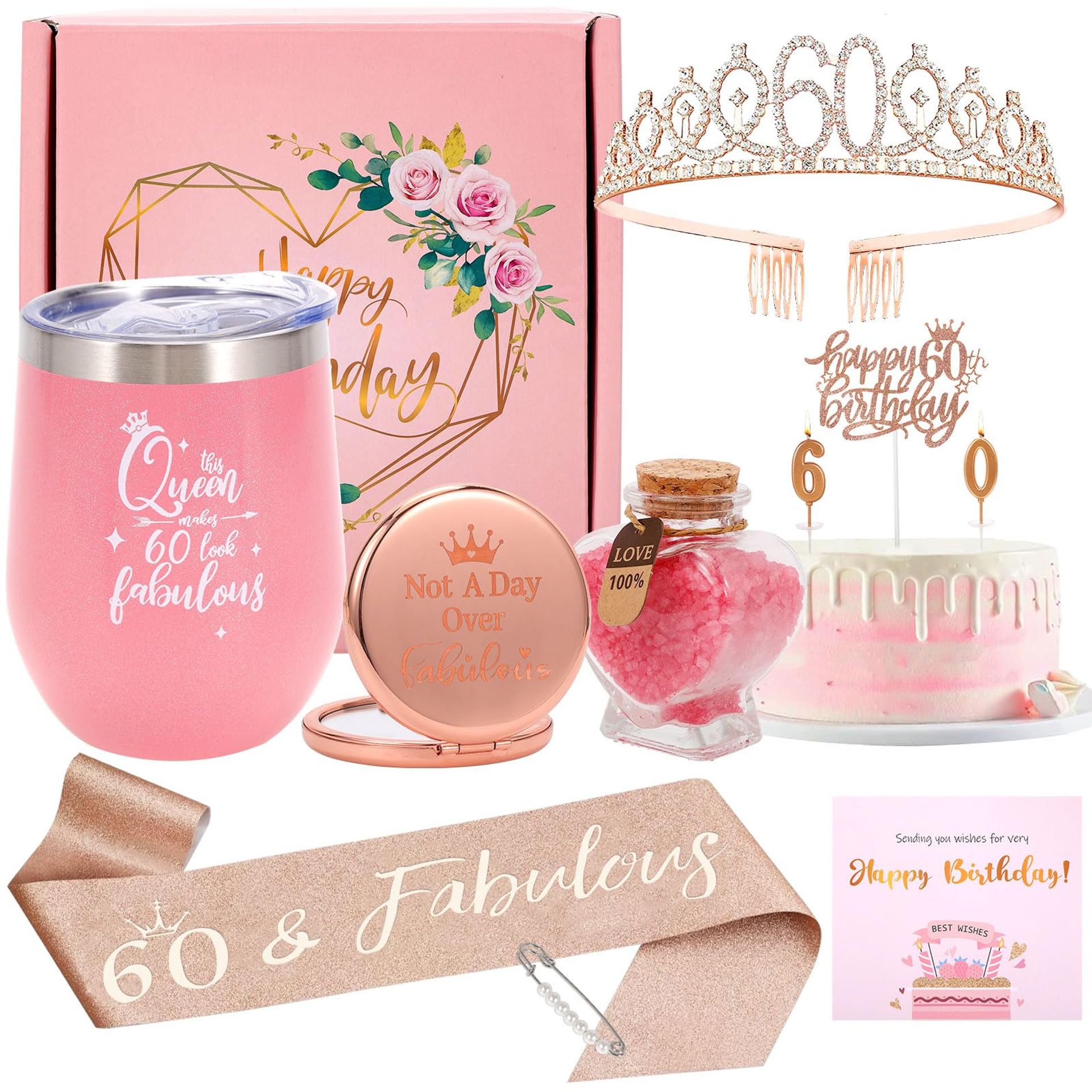 60th Birthday Gift Set for Women - Crown-Themed 9-Piece Luxury Present Box with Keepsakes & Accessories