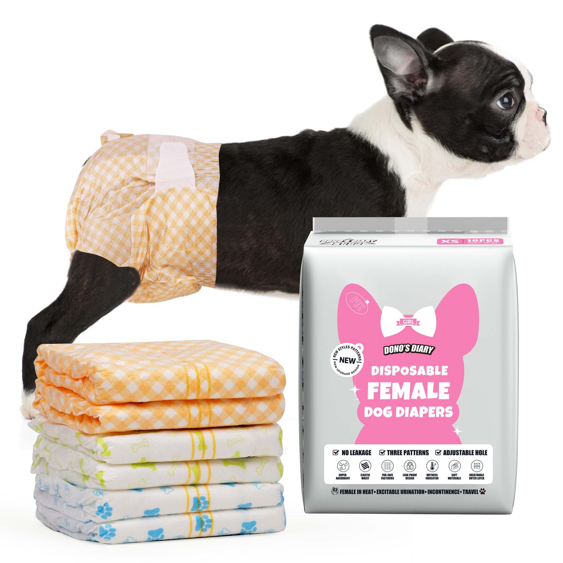 Super Absorbent Dono Female Dog Nappies, 40pcs - Leak-Proof, Wetness Indicator, Stylish Patterns