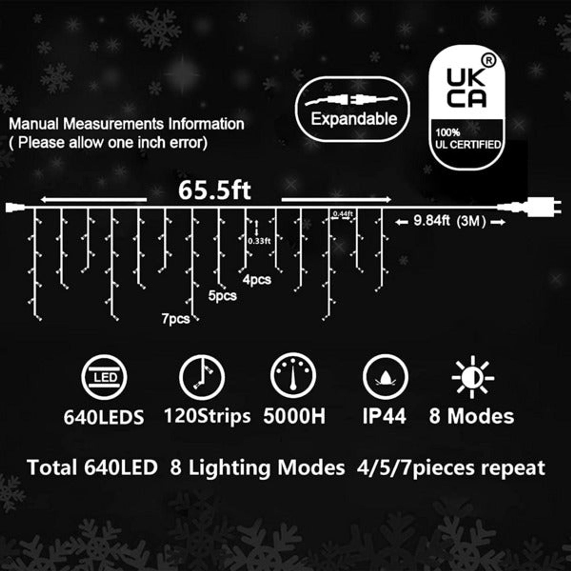 LEDYA Icicle Lights Outdoor, 9m/25.93ft 240 Blue And White LEDs Fairy Lights Plug In, Christmas Lights Waterproof, String Lights With 8 Modes, White Cable , Garden Cool White & Blue 20036