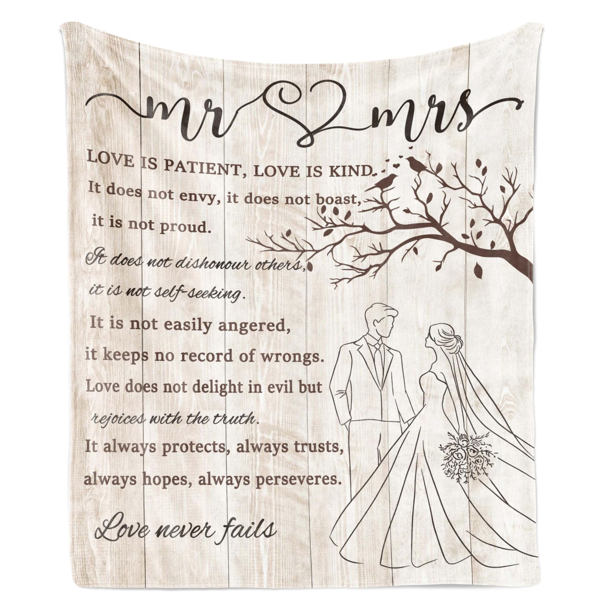 Wedding Blanket Personalised Gifts for Couples Mr & Mrs Anniversary Engagement Present - Colour 1 150×130CM