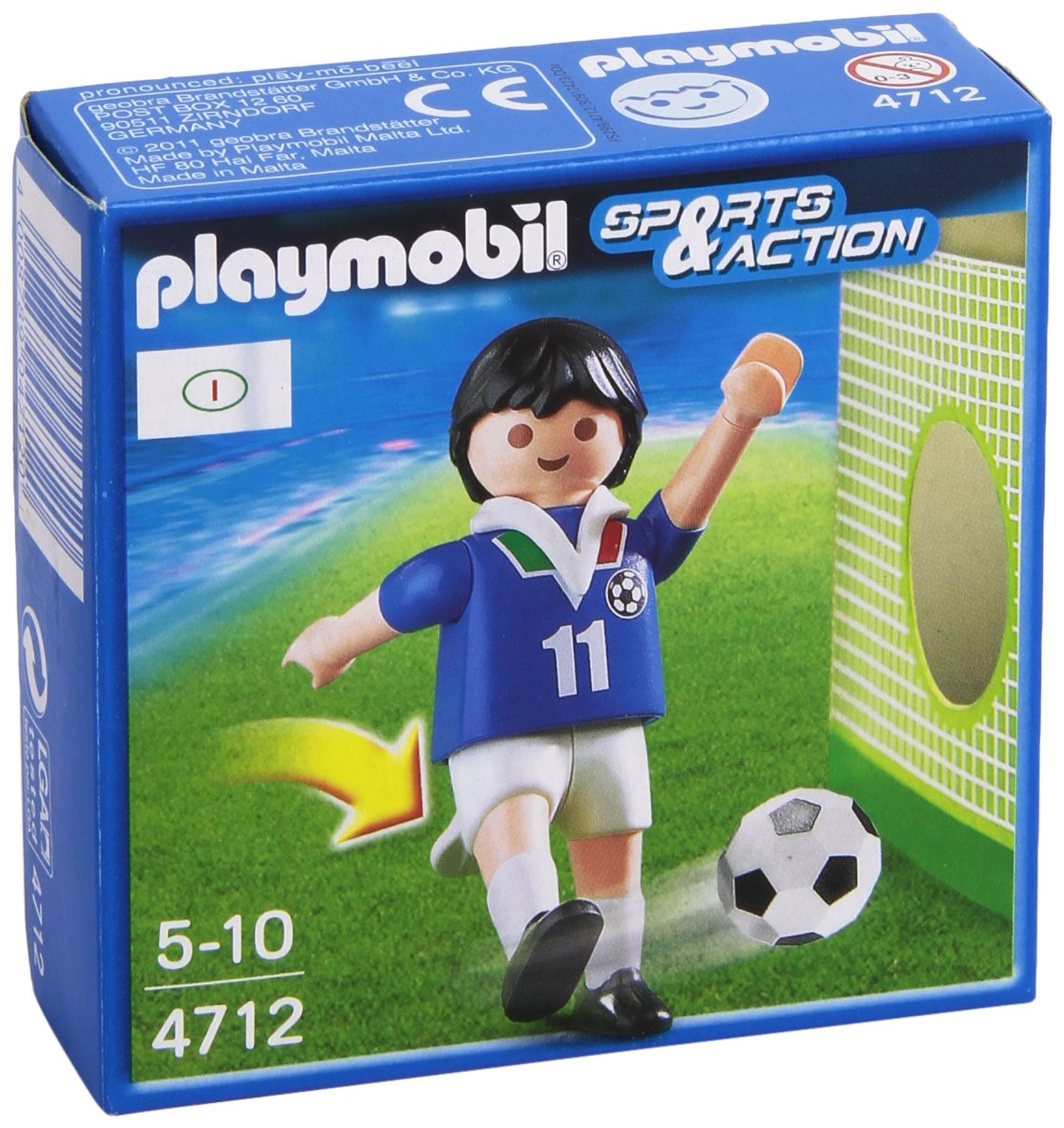 Playmobil Soccer Player with Real Kicking Action Collectible Figure - Blue Italy