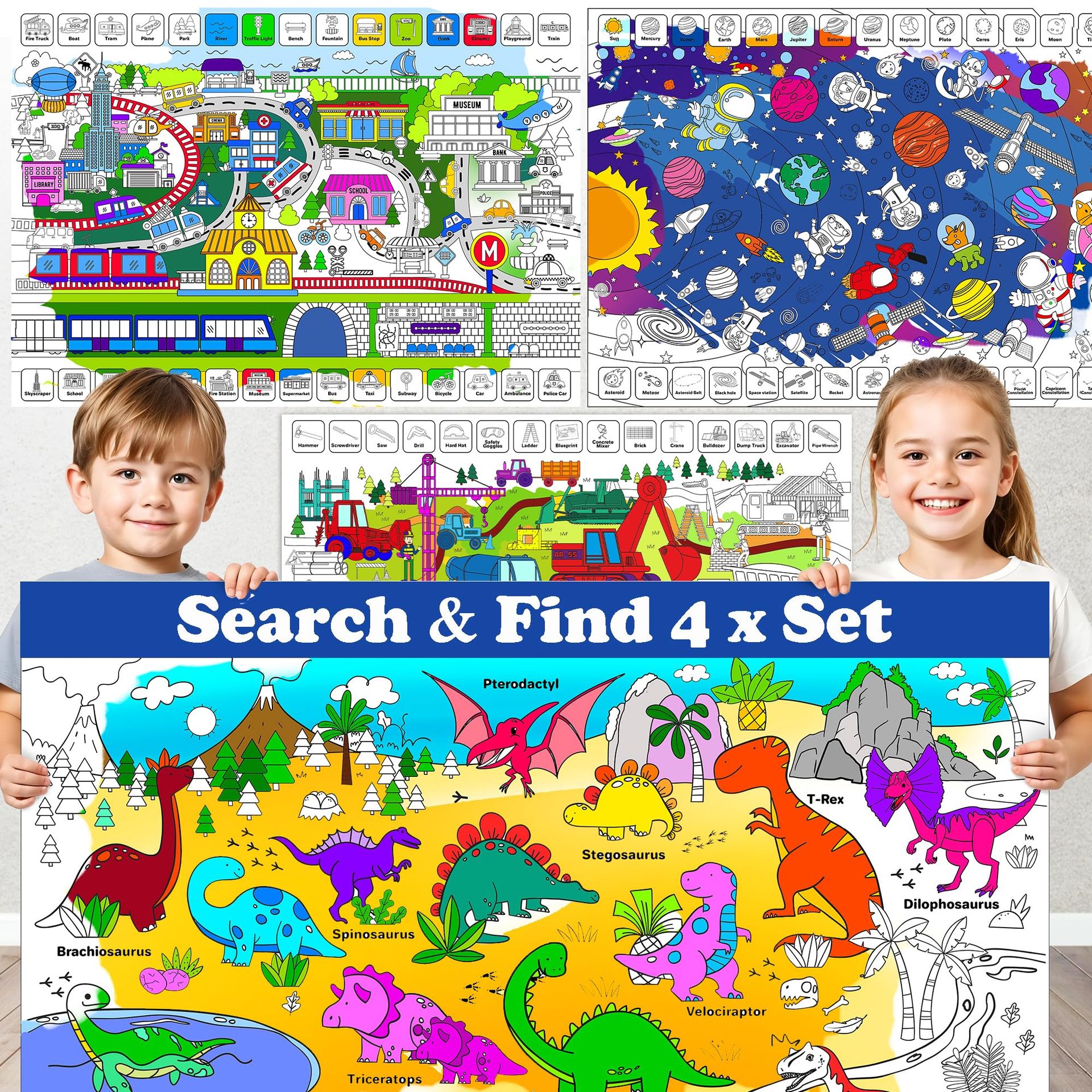 Giant Educational Colouring Posters for Kids – 4-Pack Large Sheets for Creative Fun