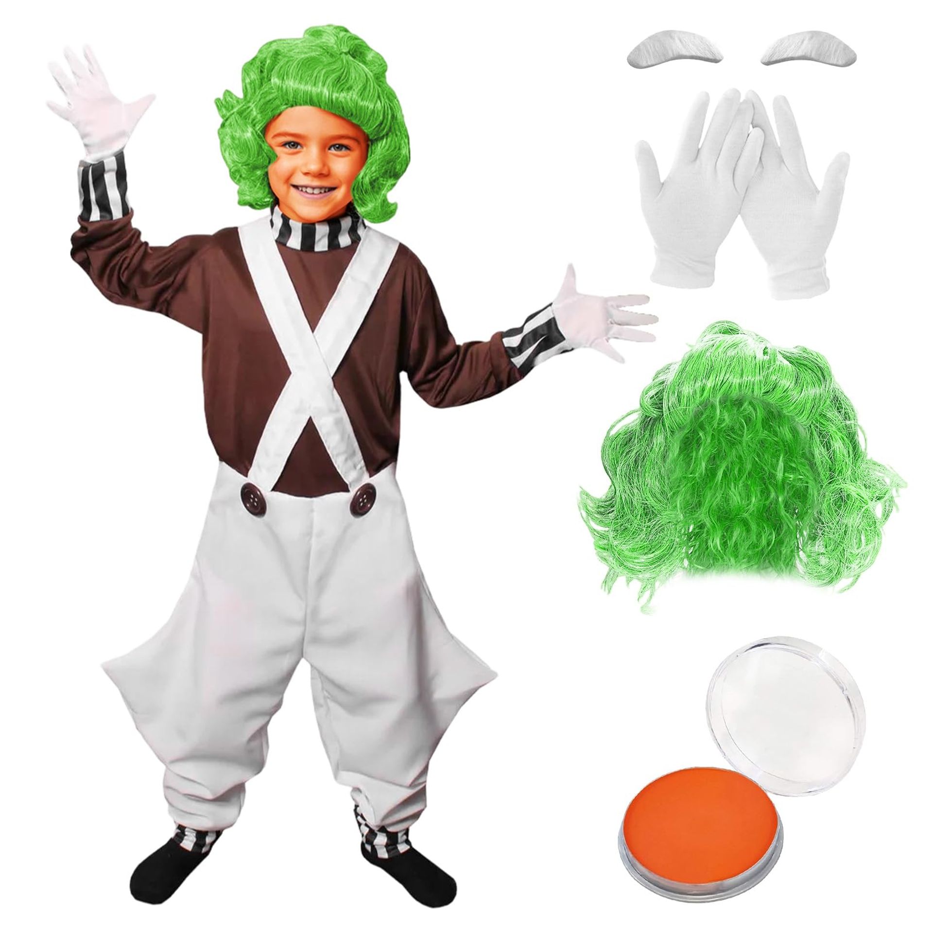 Chocolate Factory Worker Costume Set with Wig, Gloves and Face Paint - Kids 130