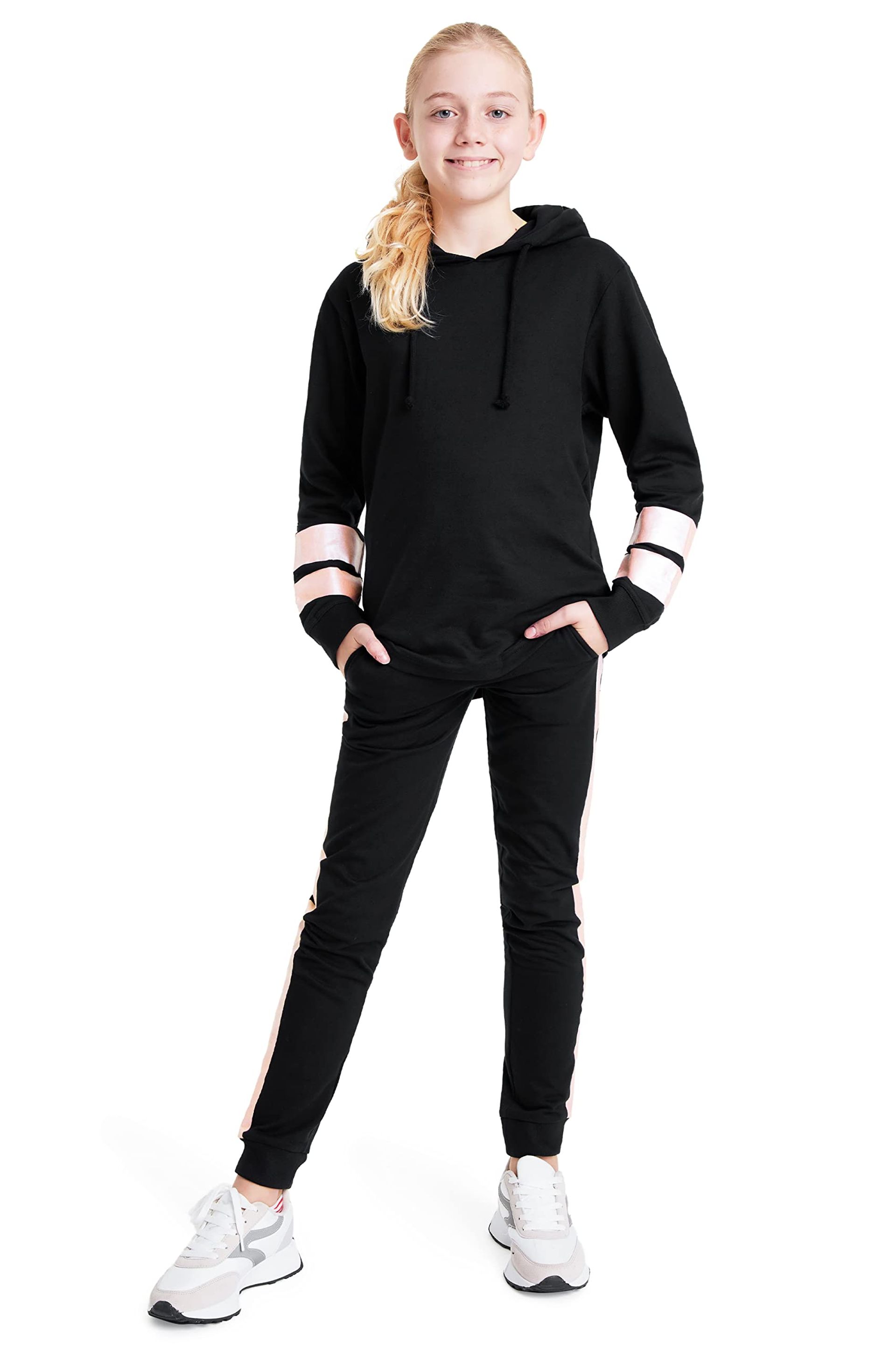 Girls Tracksuit Set - Rose Gold Hoodie & Joggers, 100% Cotton, Age 9-10 - Stylish & Comfortable Activewear