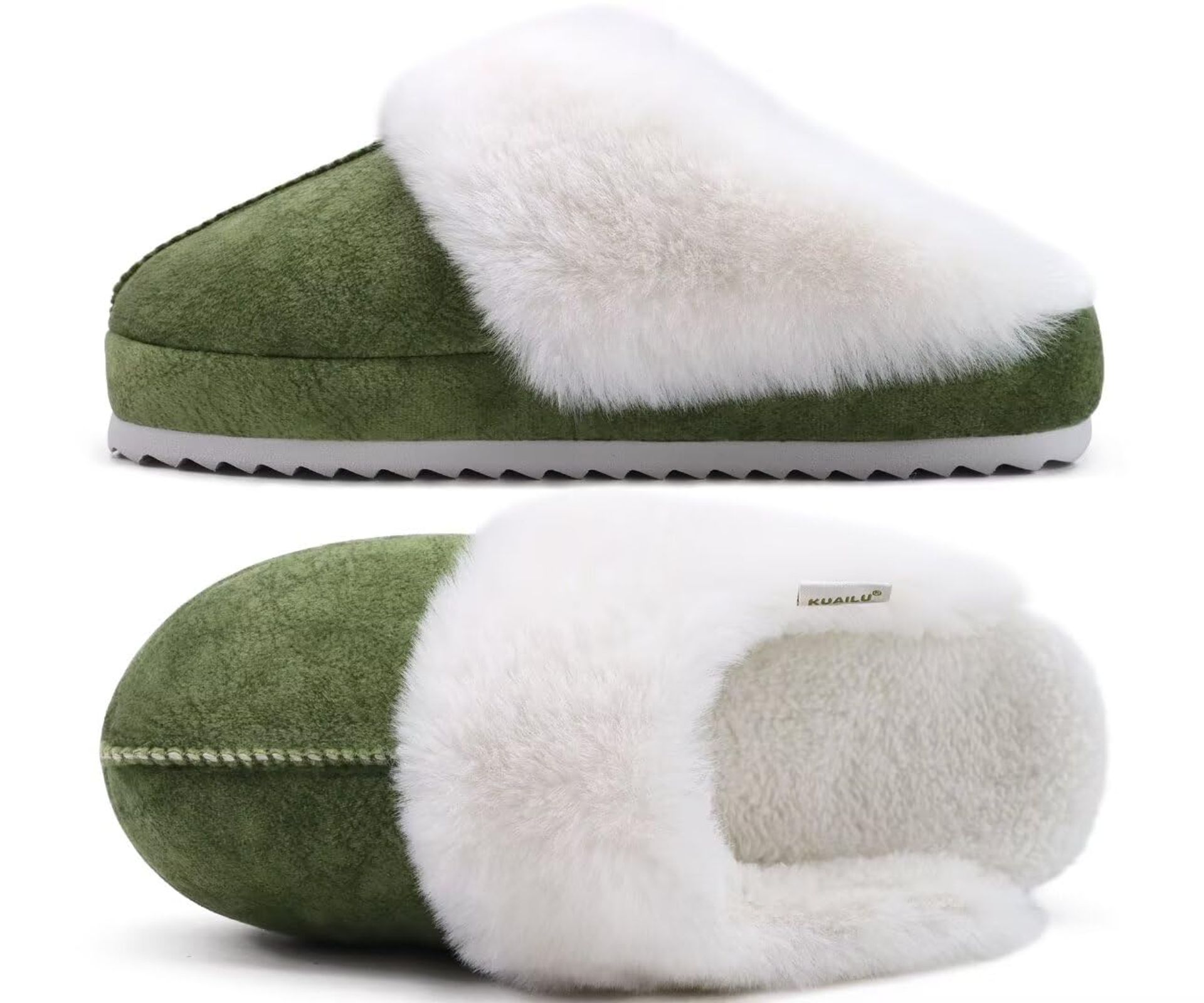 Women's Platform Slippers Warm Faux Suede Memory Foam Indoor Outdoor Cushioned Slip-On Shoes with Arch Support - Green White UK 5