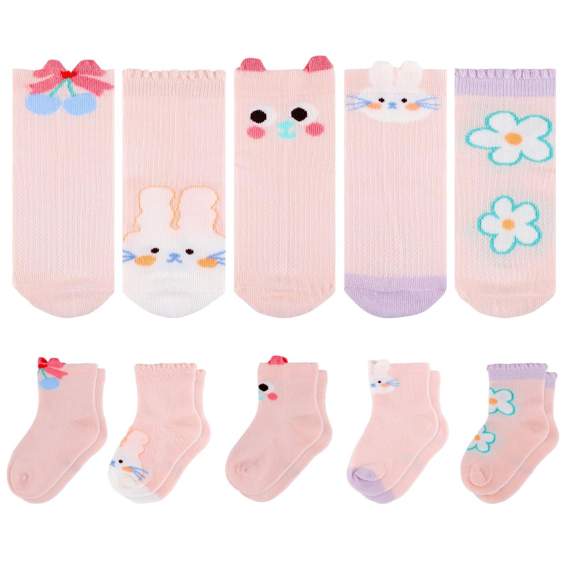 Cheerful Mario 5-Pack Newborn Cotton Socks for Toddlers, Boys & Girls, Light Pink, Ages 1-3