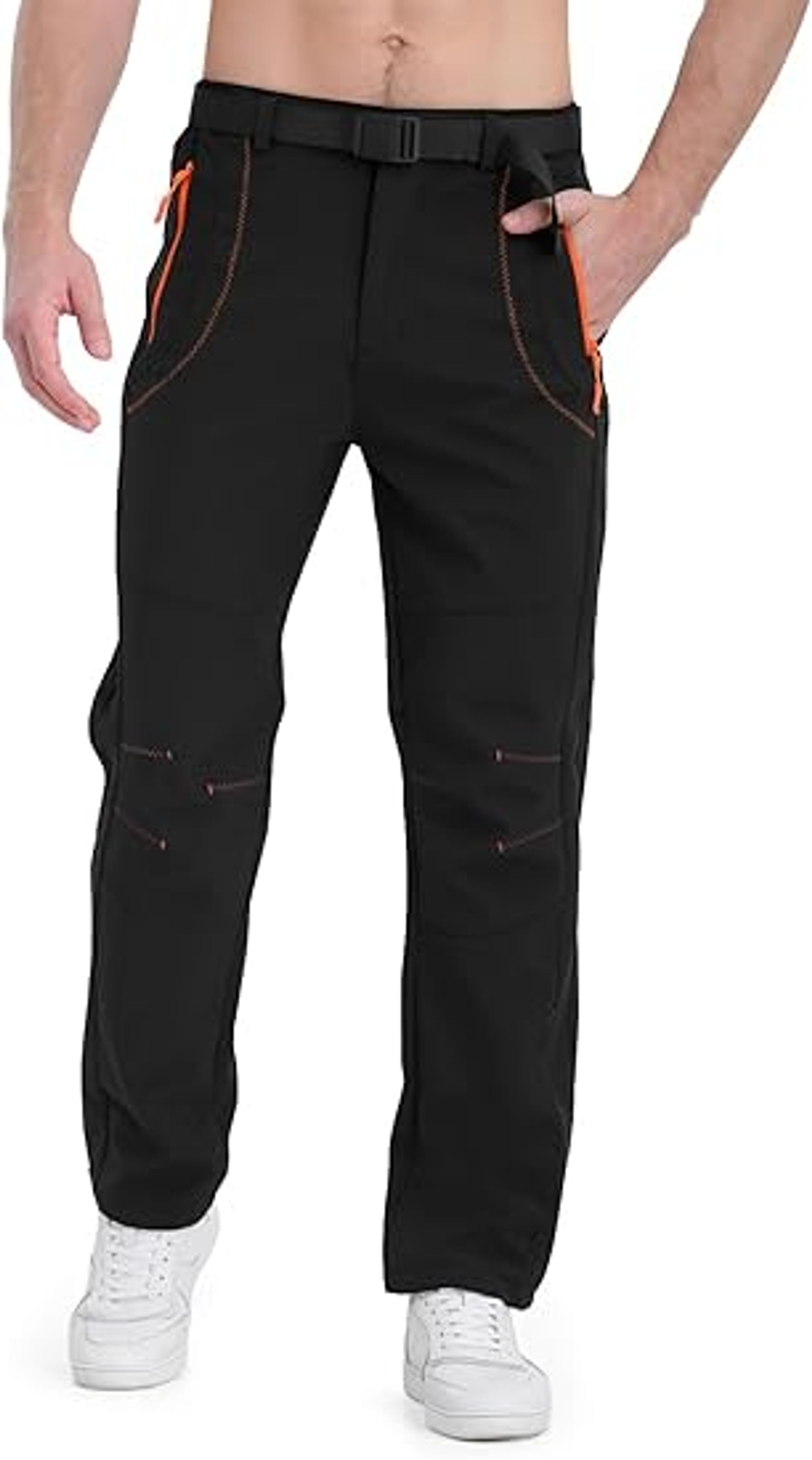 Men's Zip Off Hiking Trousers Lightweight Quick Dry Waterproof Outdoor Cargo Pants by BondiTrekk - Black XXL