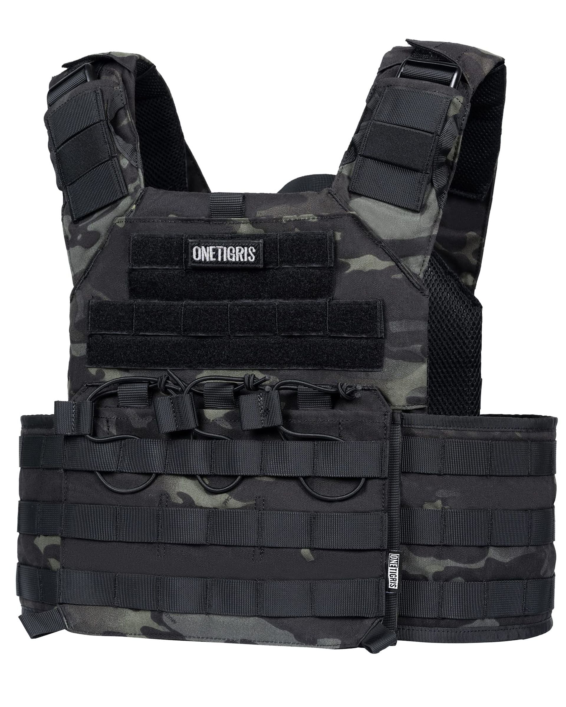 Tactical Plate Carrier Vest 500D Nylon MOLLE with Magazine Pouches Adjustable Straps - Camo Black One Size