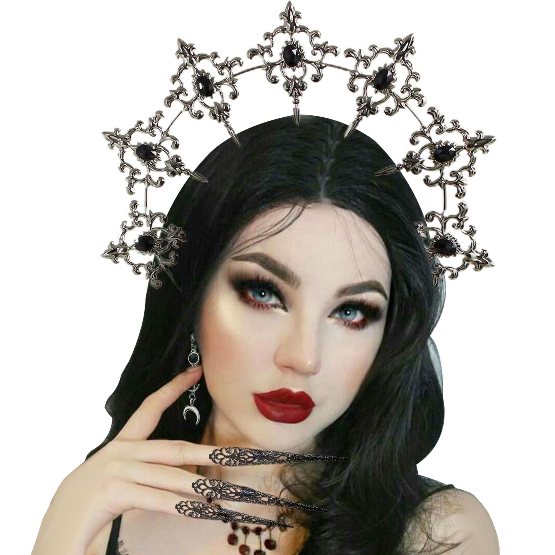 Gothic Halo Crown Headpiece with Star Design – Elegant Tiara for Weddings, Festivals, Costumes & Halloween Parties