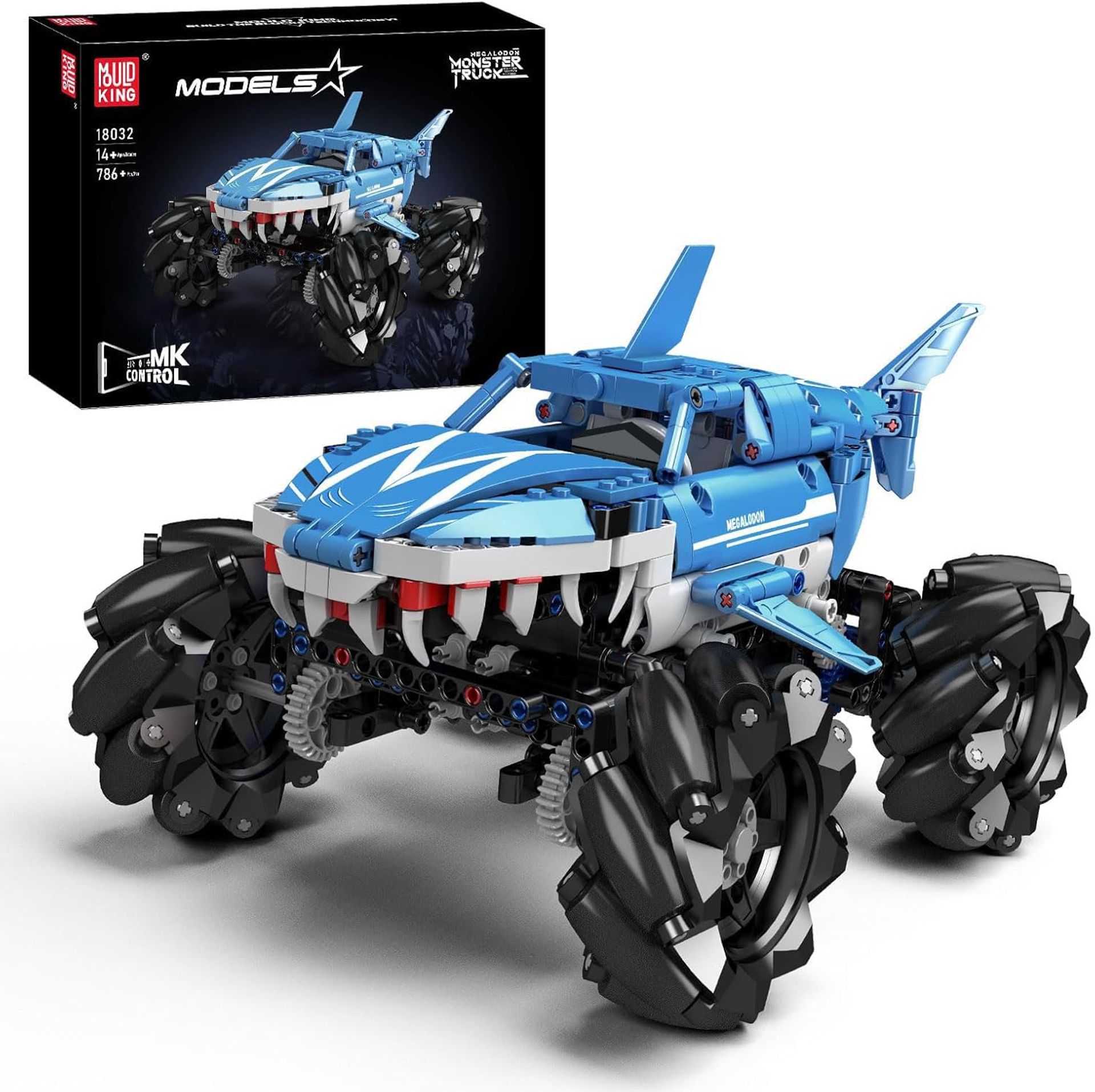 Remote Control Monster Truck Building Block Set 786pcs DIY Shark Car Toy for Kids Boys Girls Outdoor Play - Blue Model 18032-ZJX