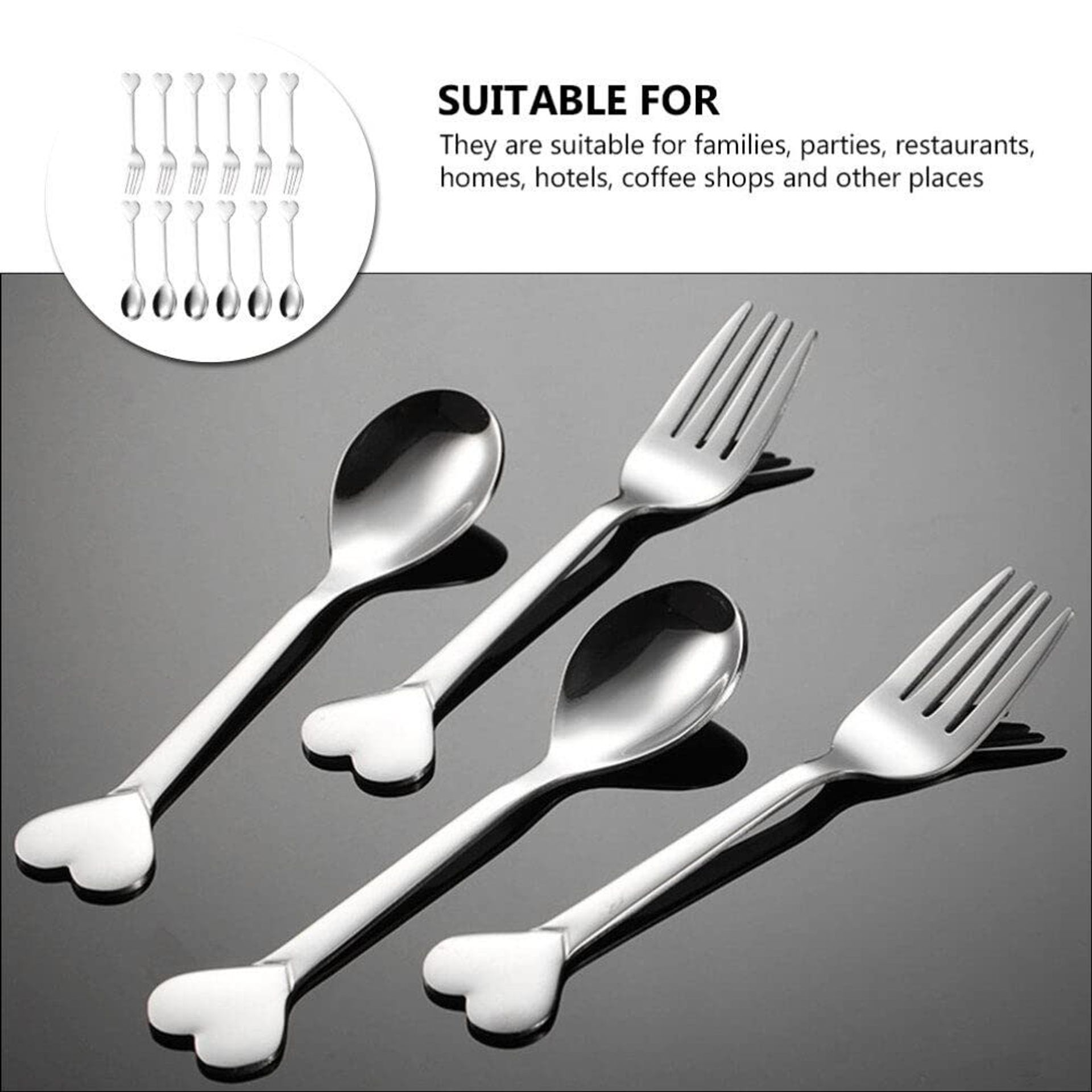 Kichvoe 1 Set Stainless Steel Coffee Spoon Appetizer Fork Heart