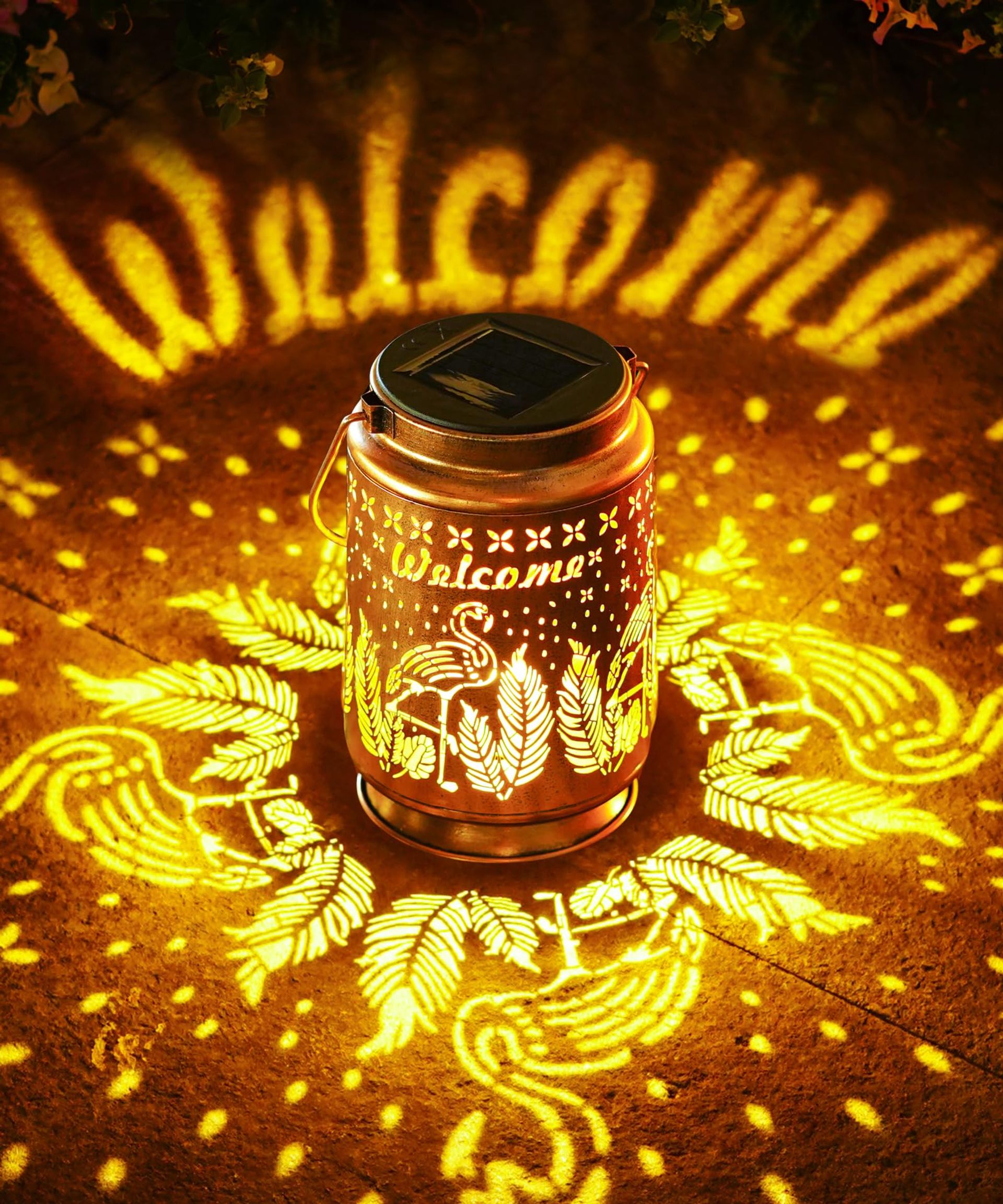 Solar Lantern Outdoor Waterproof Metal Flamingo Light Garden Ornament Decorative Hanging Lamp Gift for Women - Flamingo LD602481
