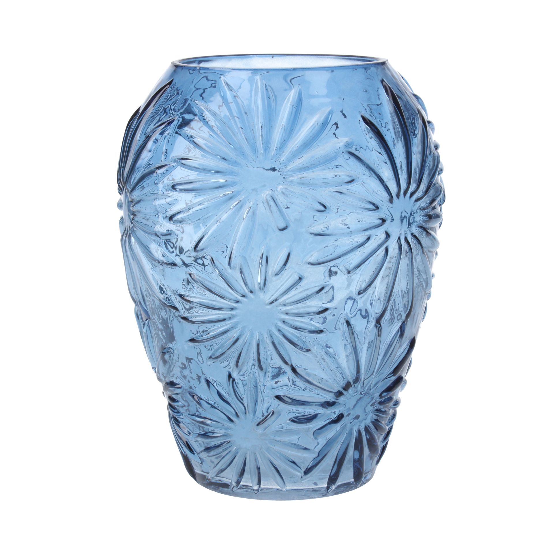 1 x Gisela Graham Blue Daisy Glass Ogee Vase, Sml                